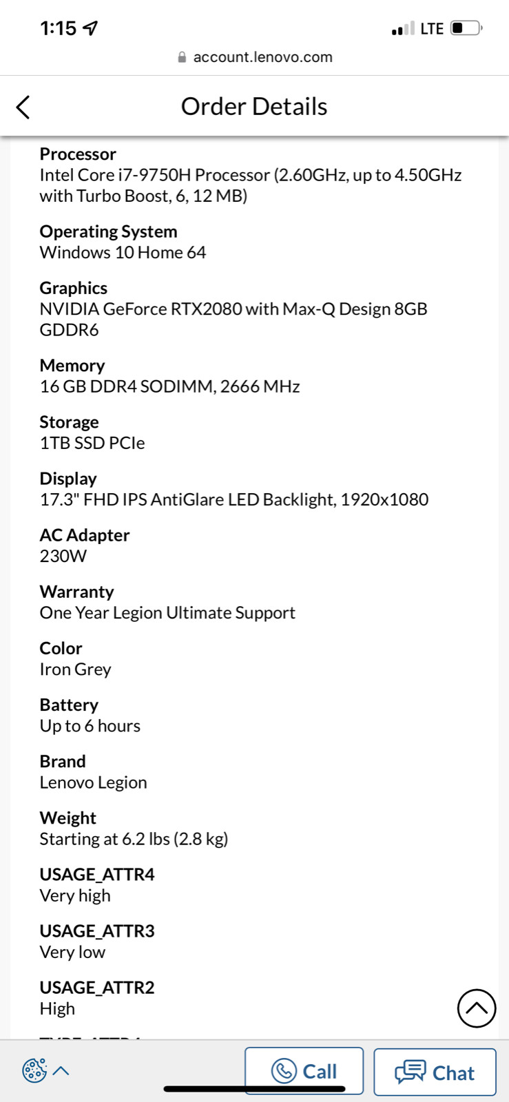 Gaming Laptop Lenovo Legion y740 Iron grey