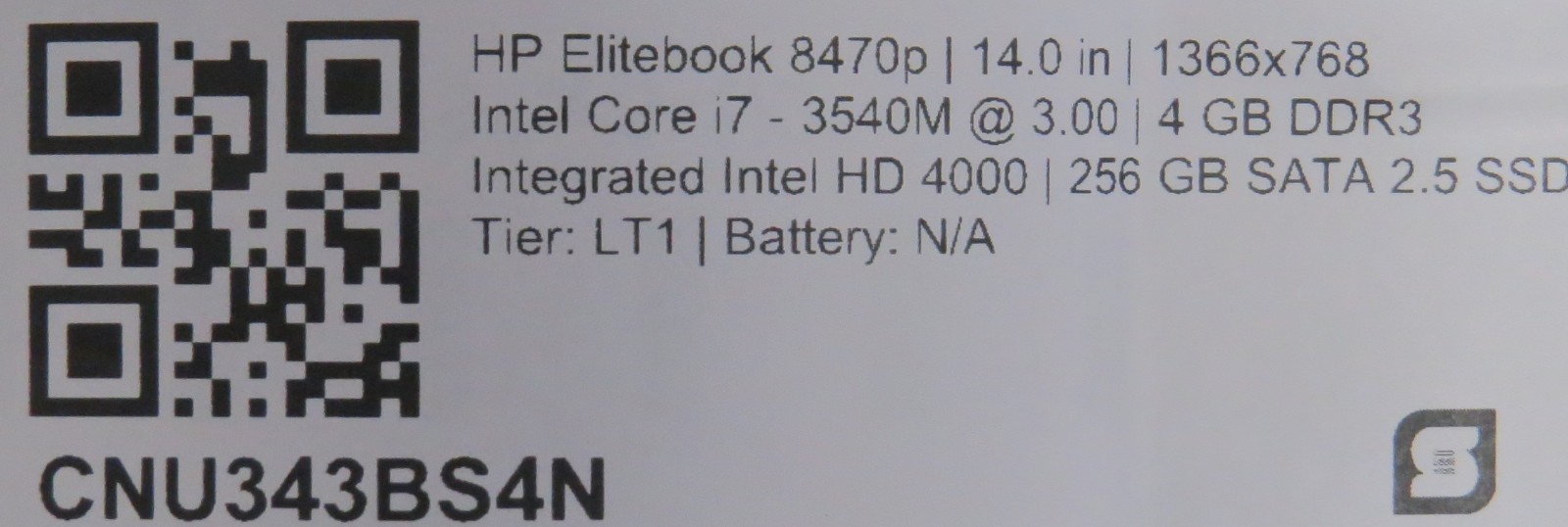 HP Elitebook 8470p i7-3540M @ 3GHz 4GB DDR3 256GB SSD 14″ No OS