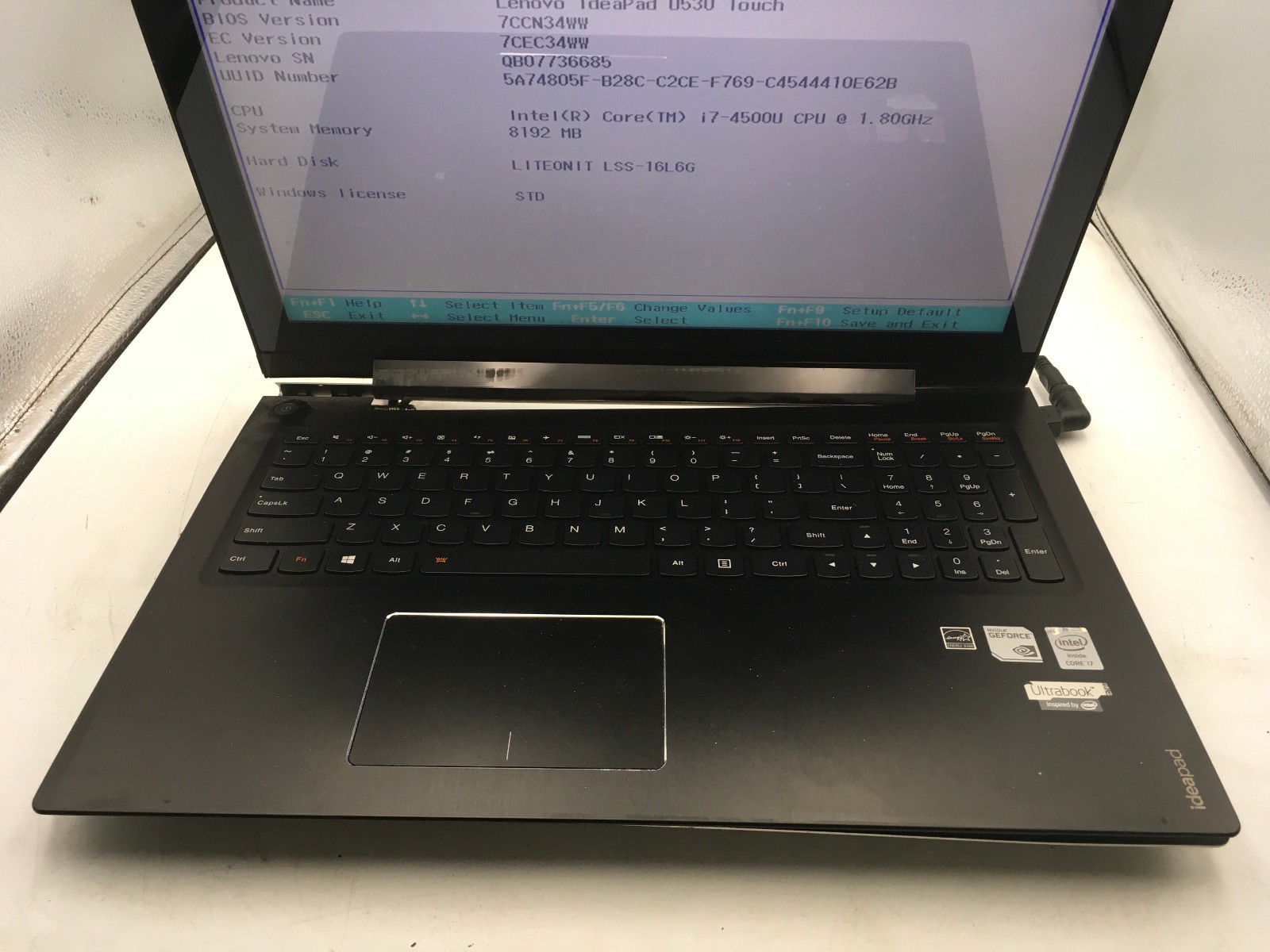 LENOVO IDEAPAD U530 TOUCH – BOOTS TO BIOS – INTEL I7 4500U – 8GB RAM – READ – BB