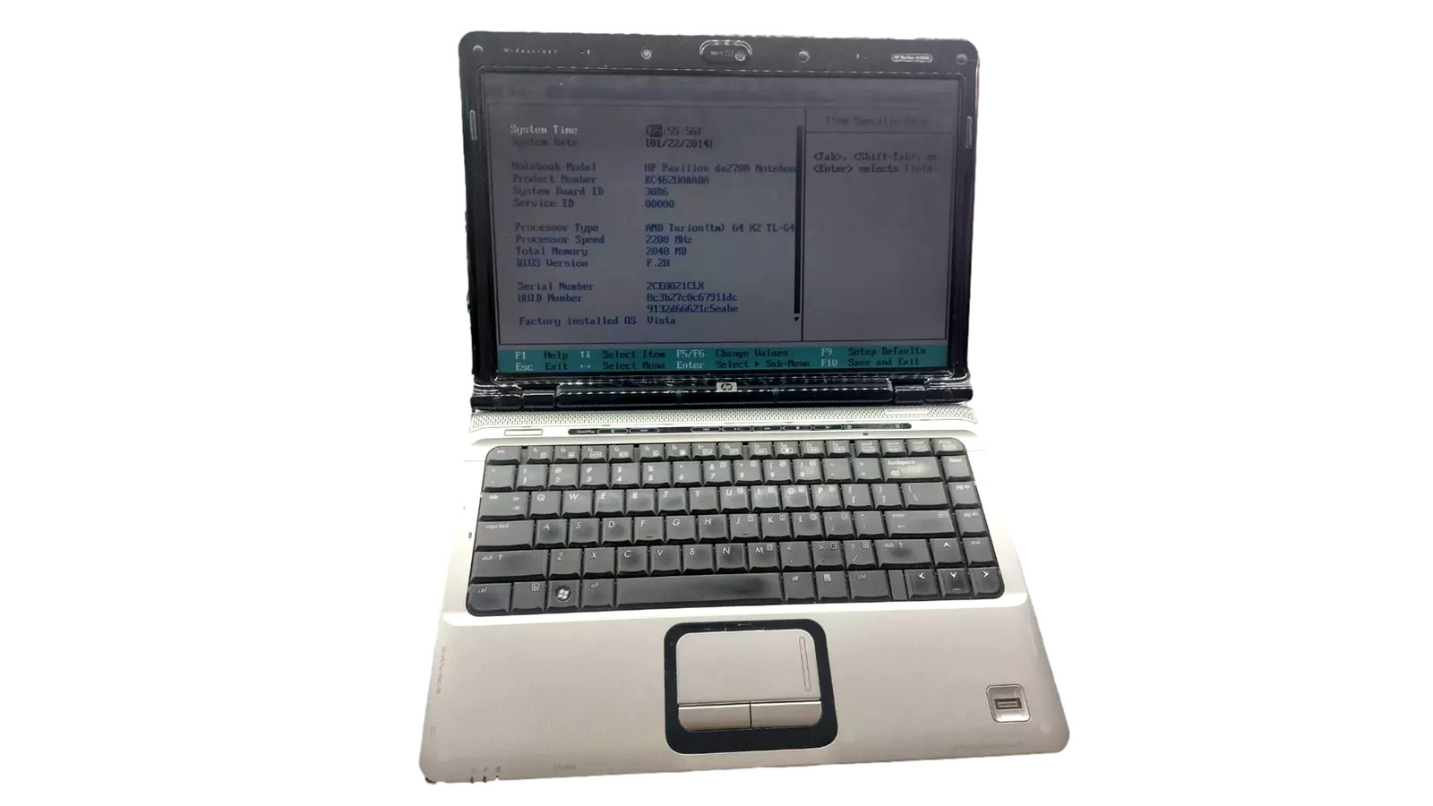 HP Pavilion DV2000 14″ Laptop AMD Turion 64 X2 2GB No Hard Drive As is