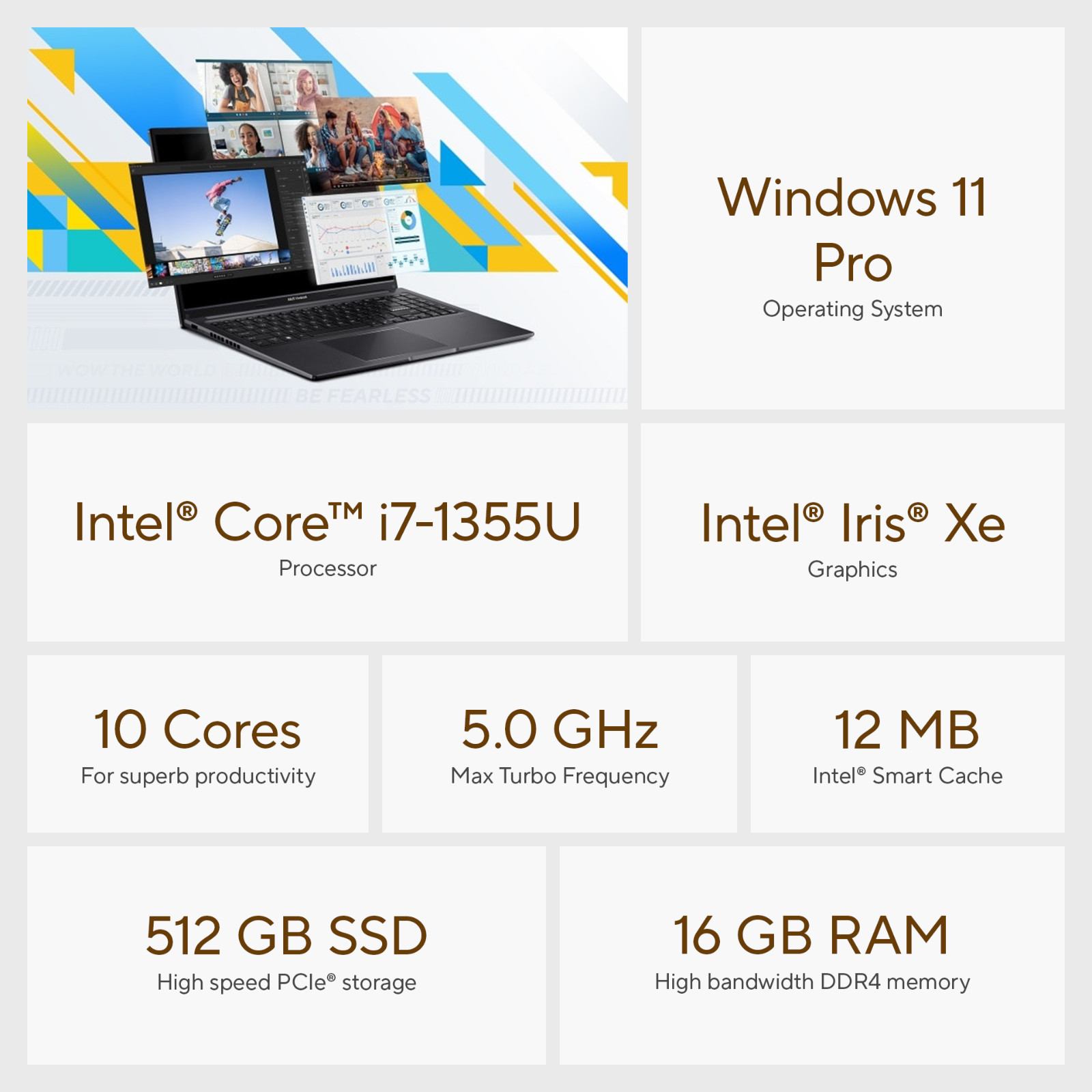 2026 ASUS Vivobook Laptop 16″ Intel Core i7 5.0GHz 16GB RAM 512GB SSD Pro+Office