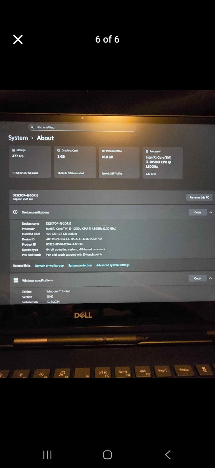 Dell Inspiron 7591 2-in-1 15″ 4K UHD i7-10510U 16GB 1TB M.2 SSD MX250 W11P T9A12