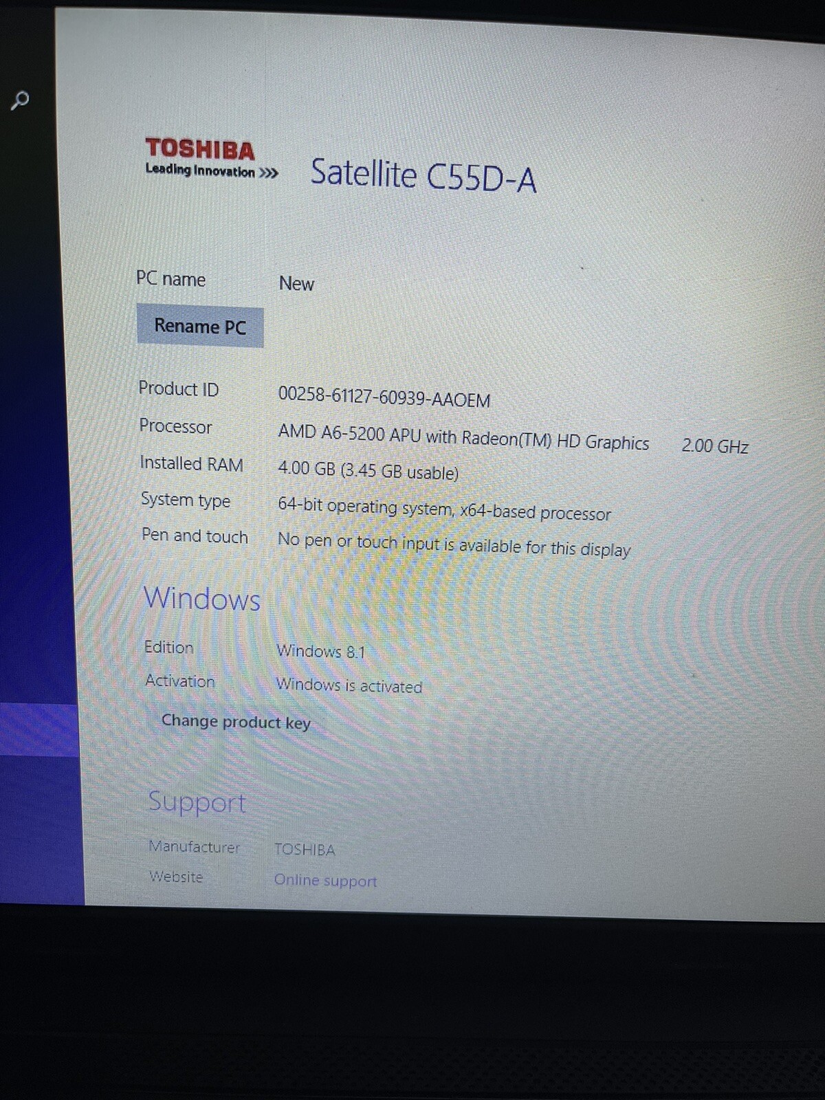 Toshiba Satellite C55D-A 4GB AMD A6-5200 APU W/ Radeon(TM) Graphics 2.00 GHz