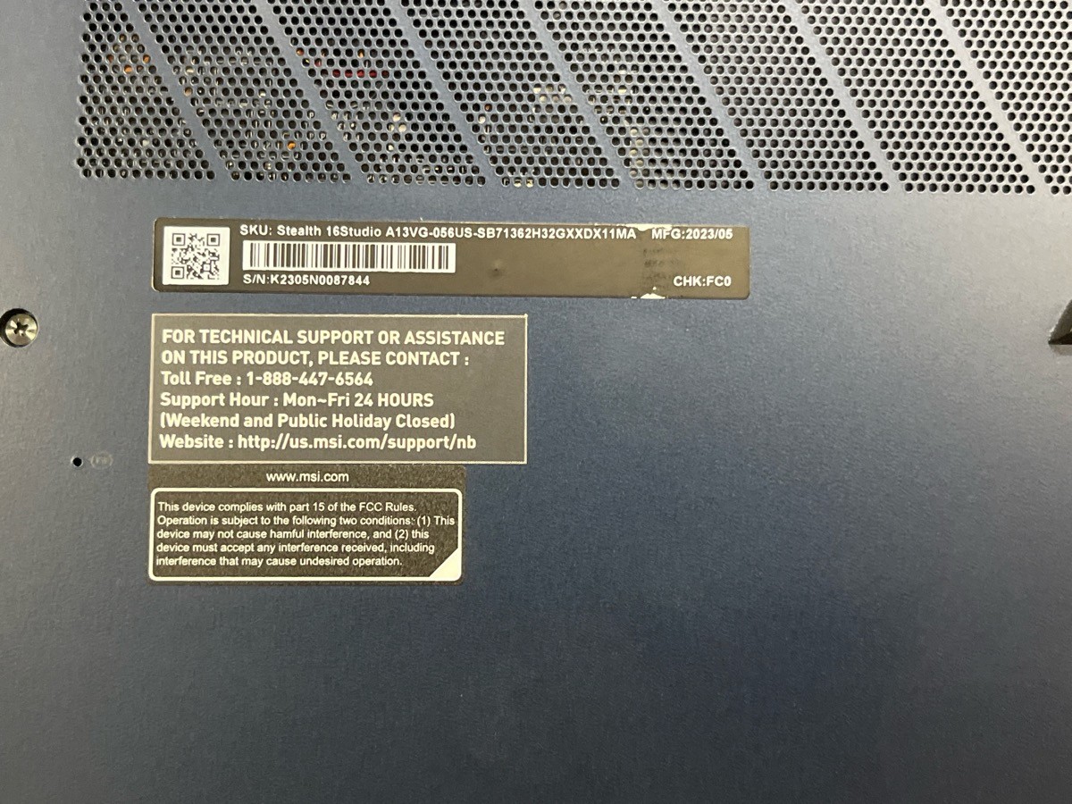 MSI Stealth 16 Studio A13V – Intel i7-13620H – RTX 4070 – 16GB RAM – (A1D027544)