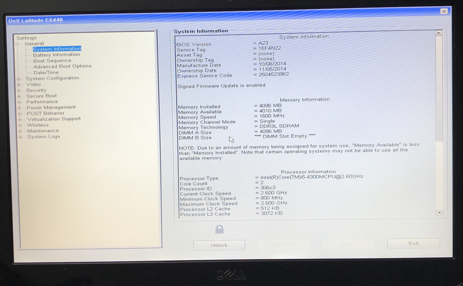 Dell Latitude E6440 Intel Core i5-4300M 2.60GHz 4GB RAM No HDD Boot to BIOS