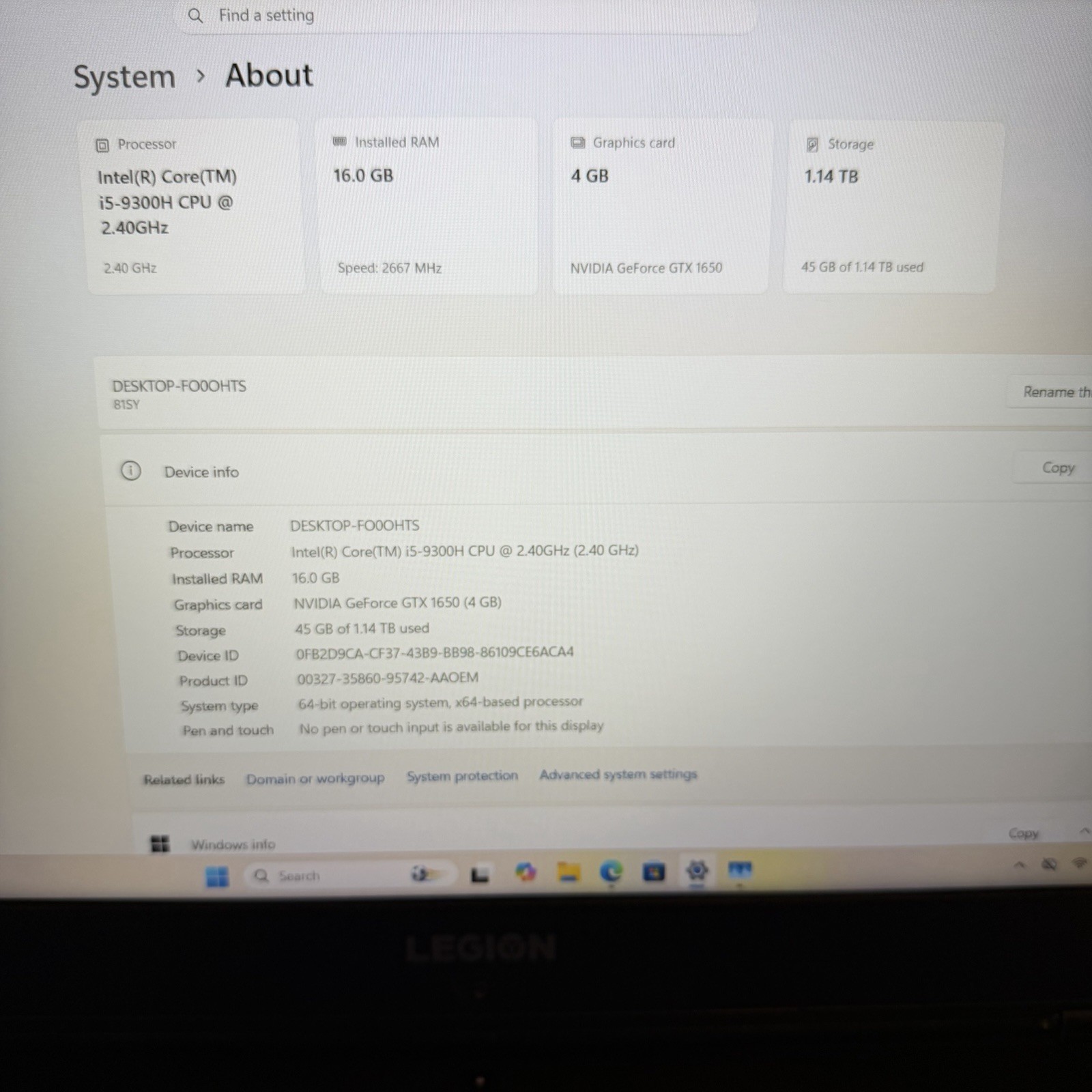 Lenovo Legion Y540 17.3 FHD i5-9300H 16GB 256GB/1TB GTX 1650 Win 11 Laptop