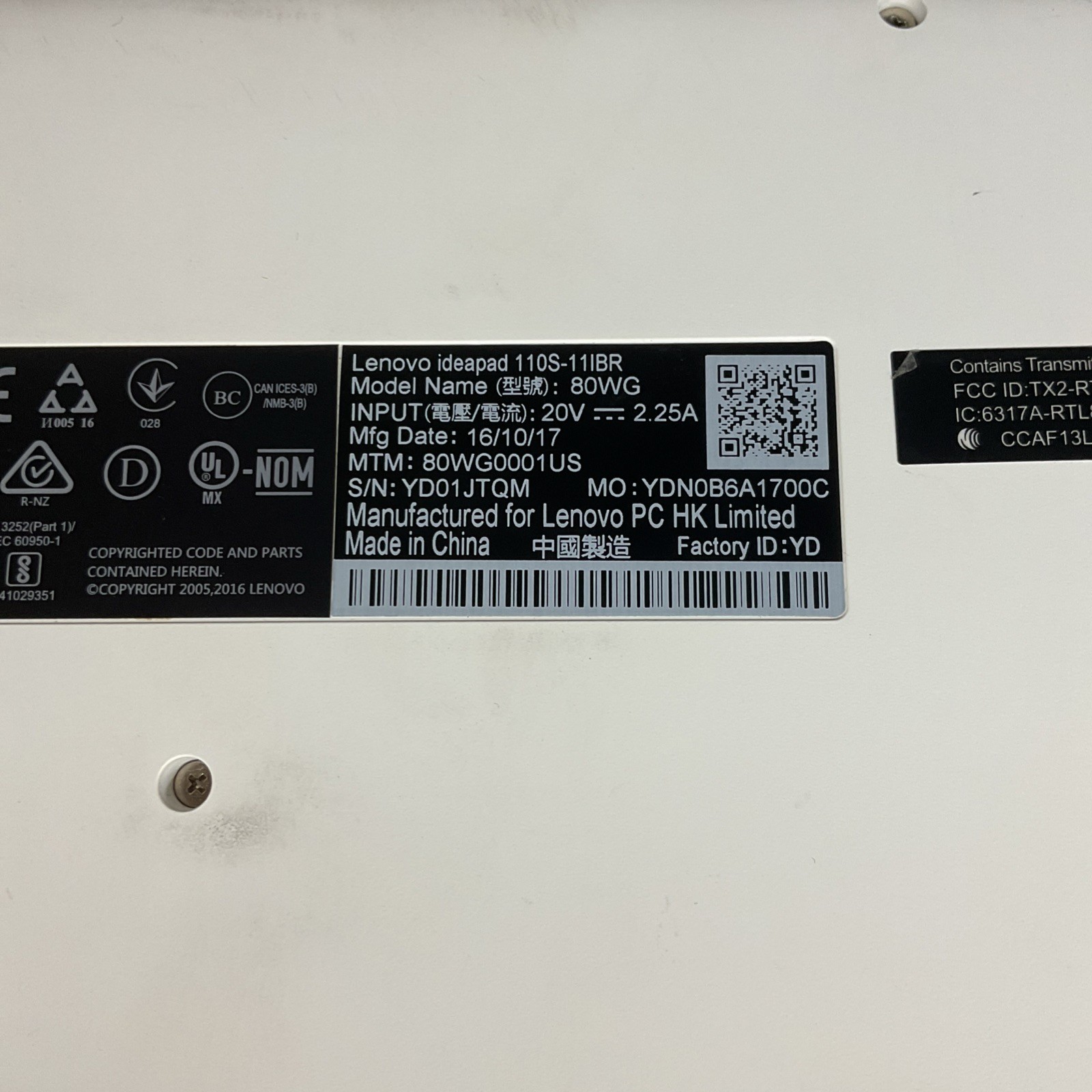 Lenovo IdeaPad 110S 11IBR 11.6 Inch Laptop White Notebook – Broken Untested