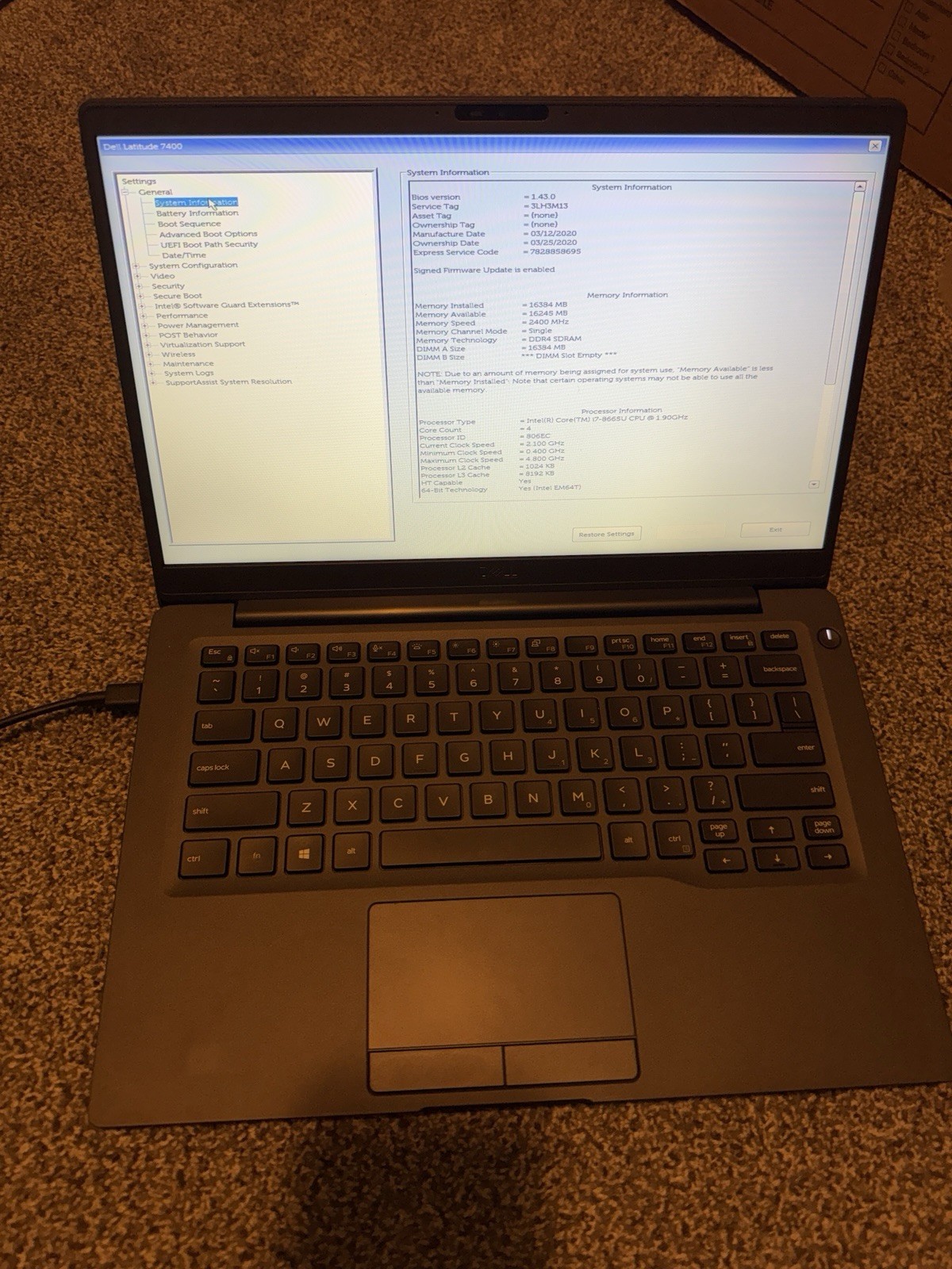 Dell Latitude 7400 14″ (Intel i7-8665U, 1.90GHz, 16GB) Laptop – No SSD