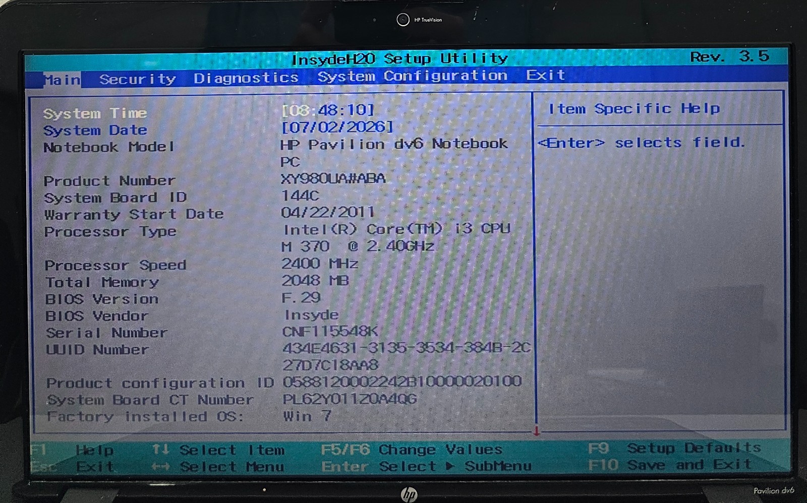 HP Pavilion DV6-3225DX 15.6″ Laptop Intel Core i3-370M 2GB Ram NO HD/OS (FL)