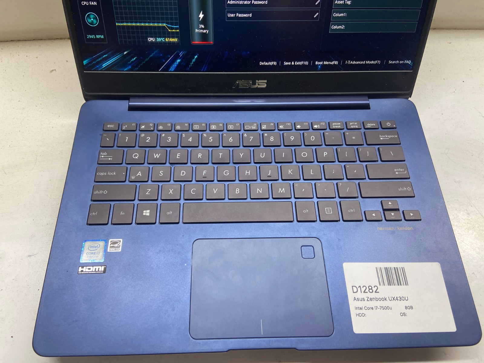 Asus Zenbook UX430U Intel Core i7-7500u 2.7GHz 8GB NO HDD