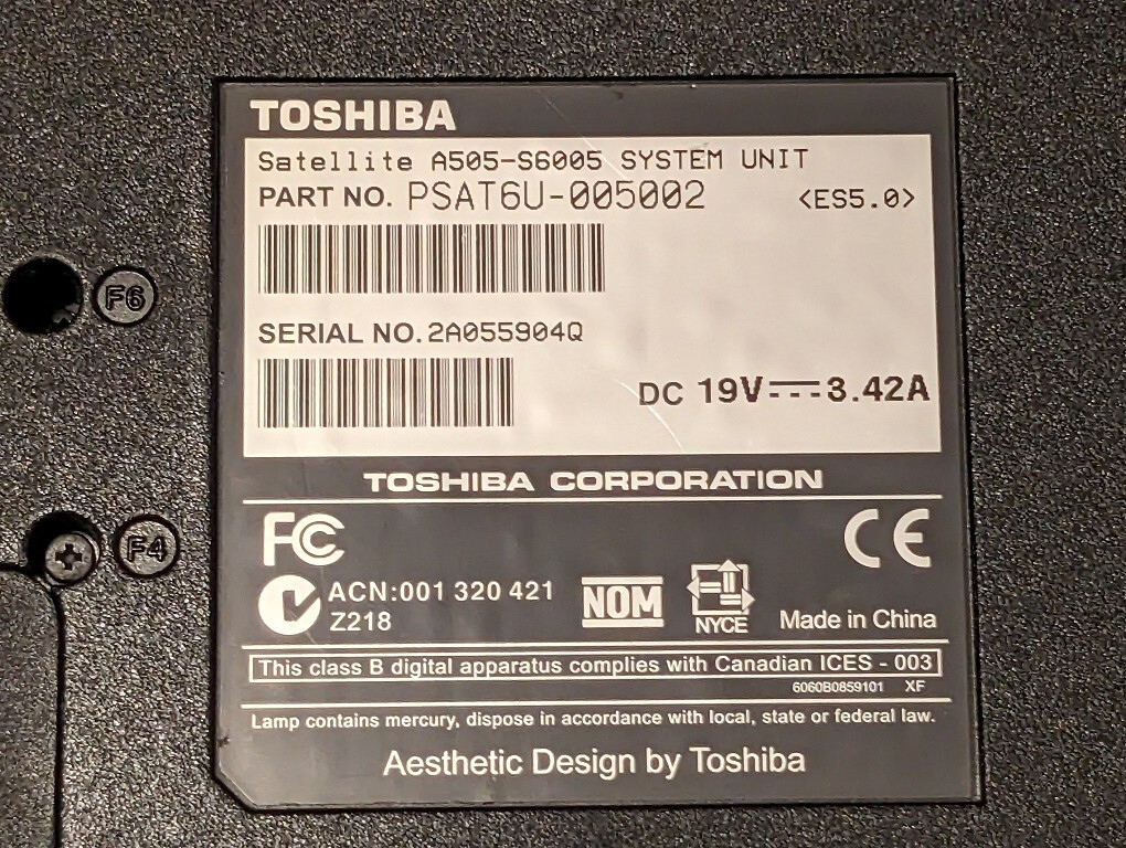 Toshiba Satellite A505-S6005 Laptop Duo 2.2GHz 500GB SSD 4MB RAM See Description
