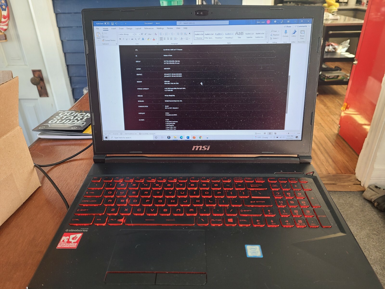 MSI Gl63 8RD 15.6 in. 1TB HDD 256GB SSD 4GB RAM Intel Core I7 8th Gen Laptop