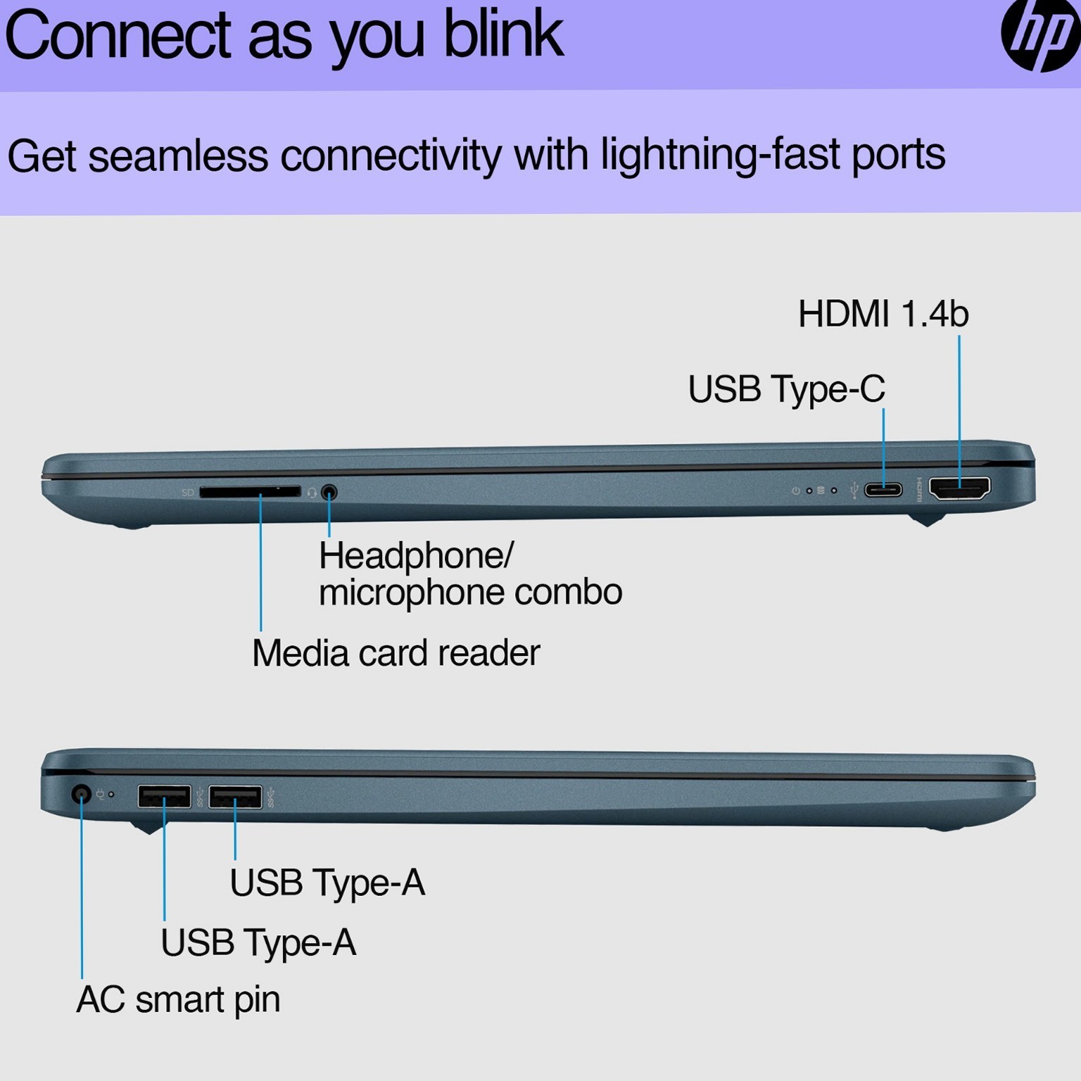 HP 15.6in Laptop Intel Pentium N5030 8GB RAM 256GB SSD Windows 11 Pro Spruce Blu