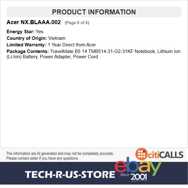 Acer NX.BLAAA.002 TravelMate B5 14 TMB514 14″ Notebook Core 3 8GB 256GB SSD W11