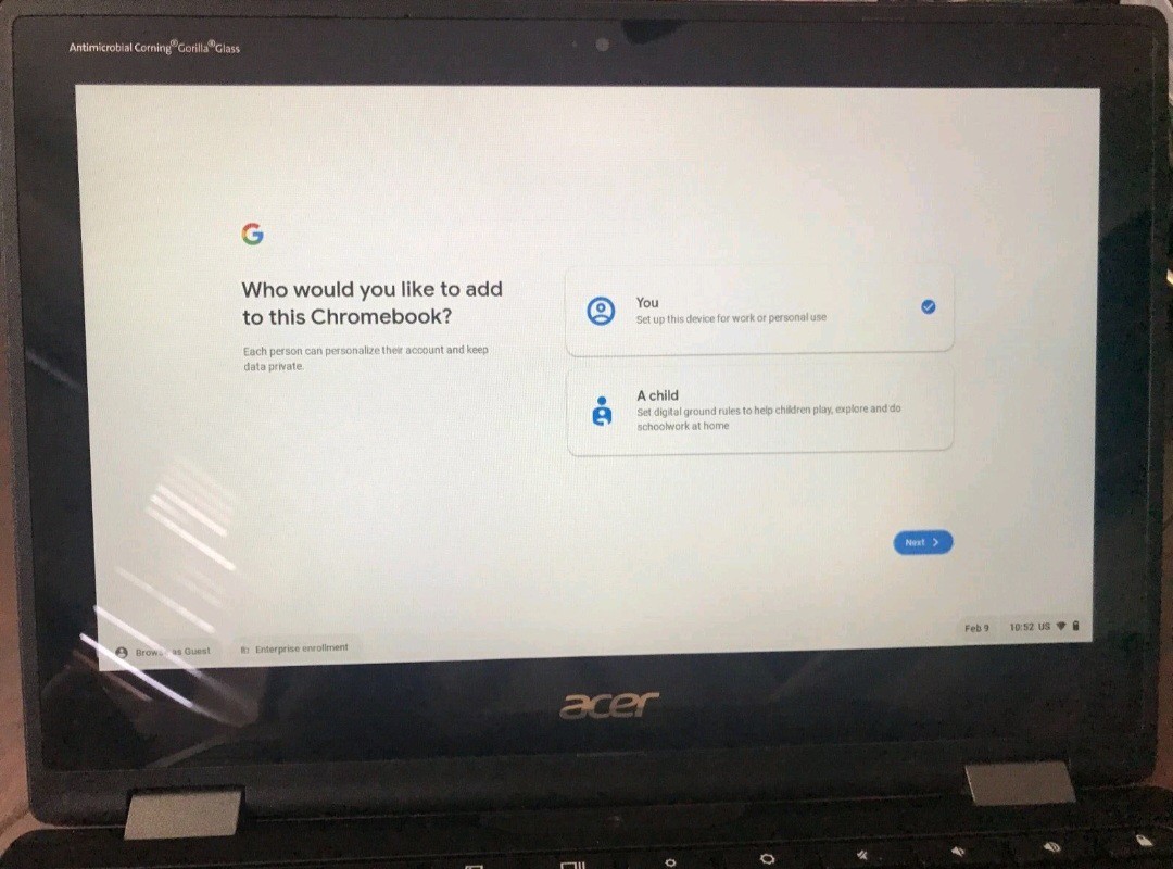 Acer Chromebook Model N18Q6 R752TN C2J5 Celeron N4000 4GB mem 32GB touch