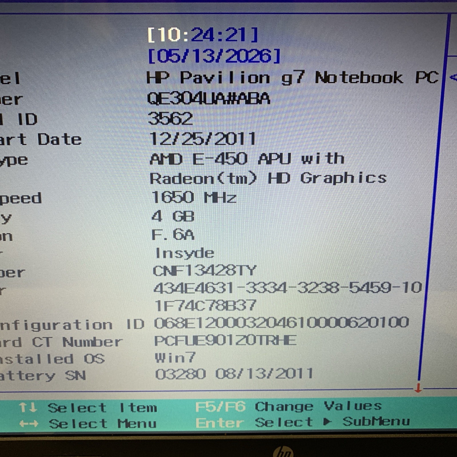 HP Pavilion G7-1219WM AMD E-450 1650MHz 4 GB NO HDD