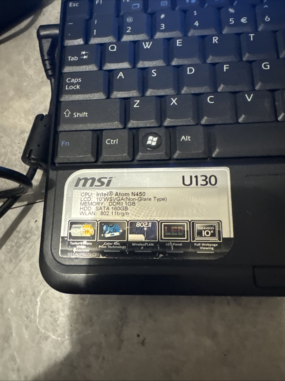 MSI U135 MS-N014 Purple Netbook Laptop 10.1″ 1GB 160GB Webcam Windows 7 Wi-Fi