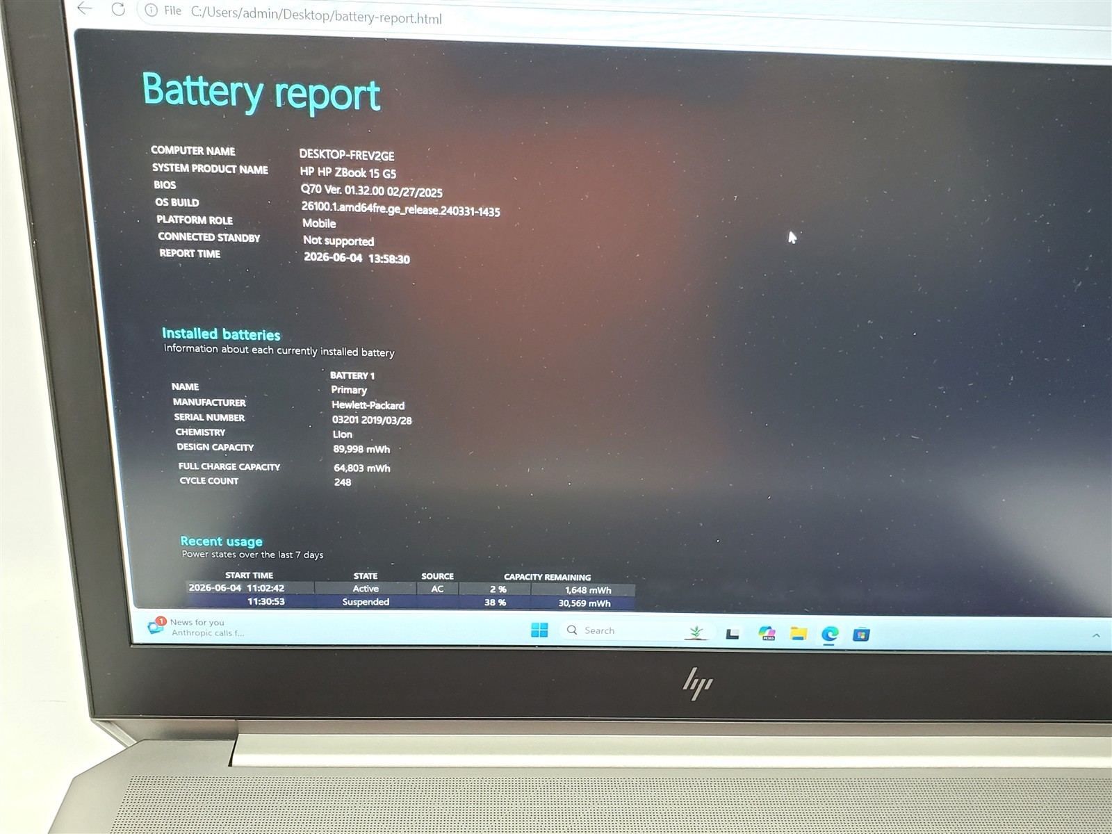 HP ZBook 15 G5 Workstation Xeon E-2176M 32GB 256GB NVMe Quadro P2000 W11Pro *A/C