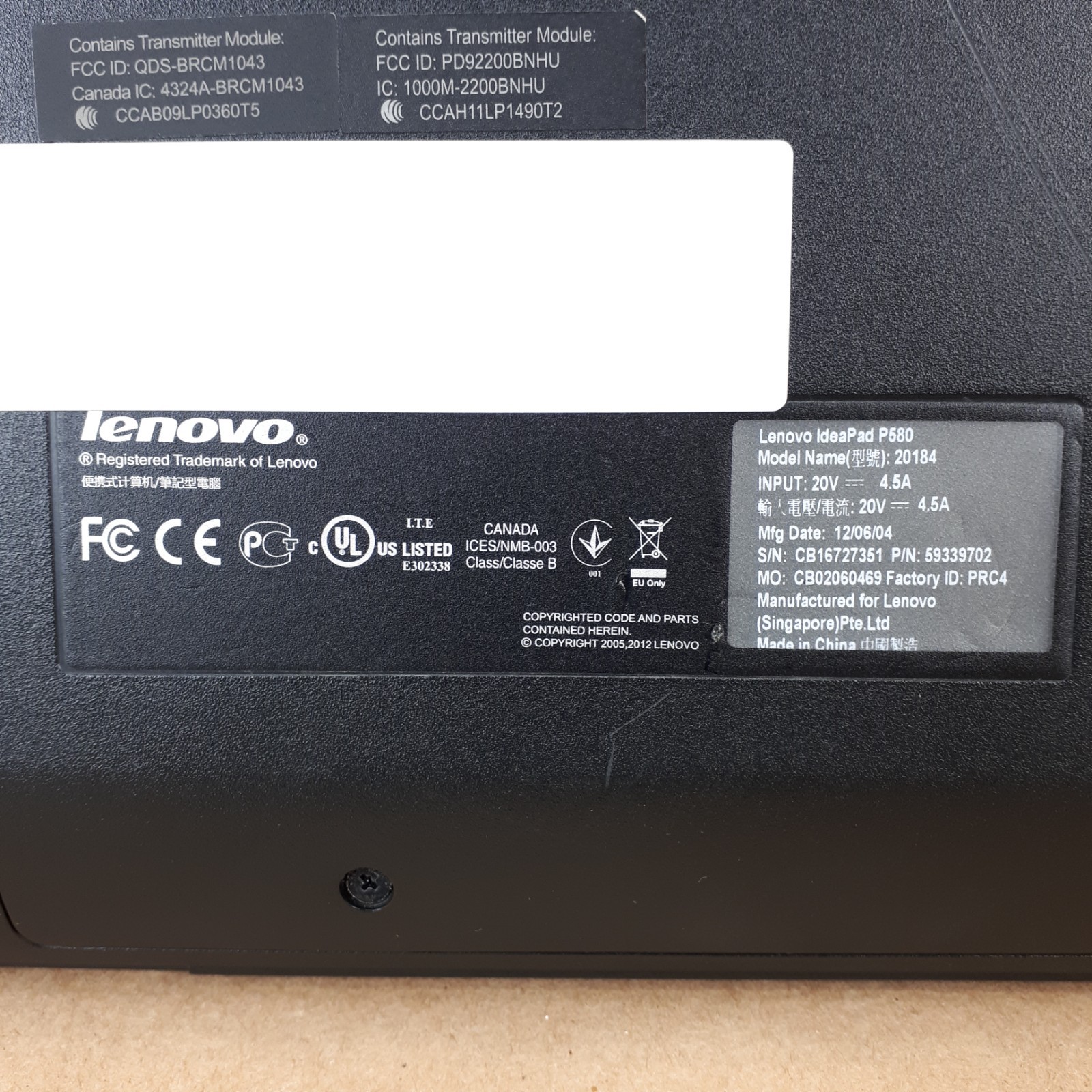 Lenovo IdeaPad P580 15.6″ Laptop i7-3520M 8GB RAM 750GB HDD GT 630M Win 10 W/CAM