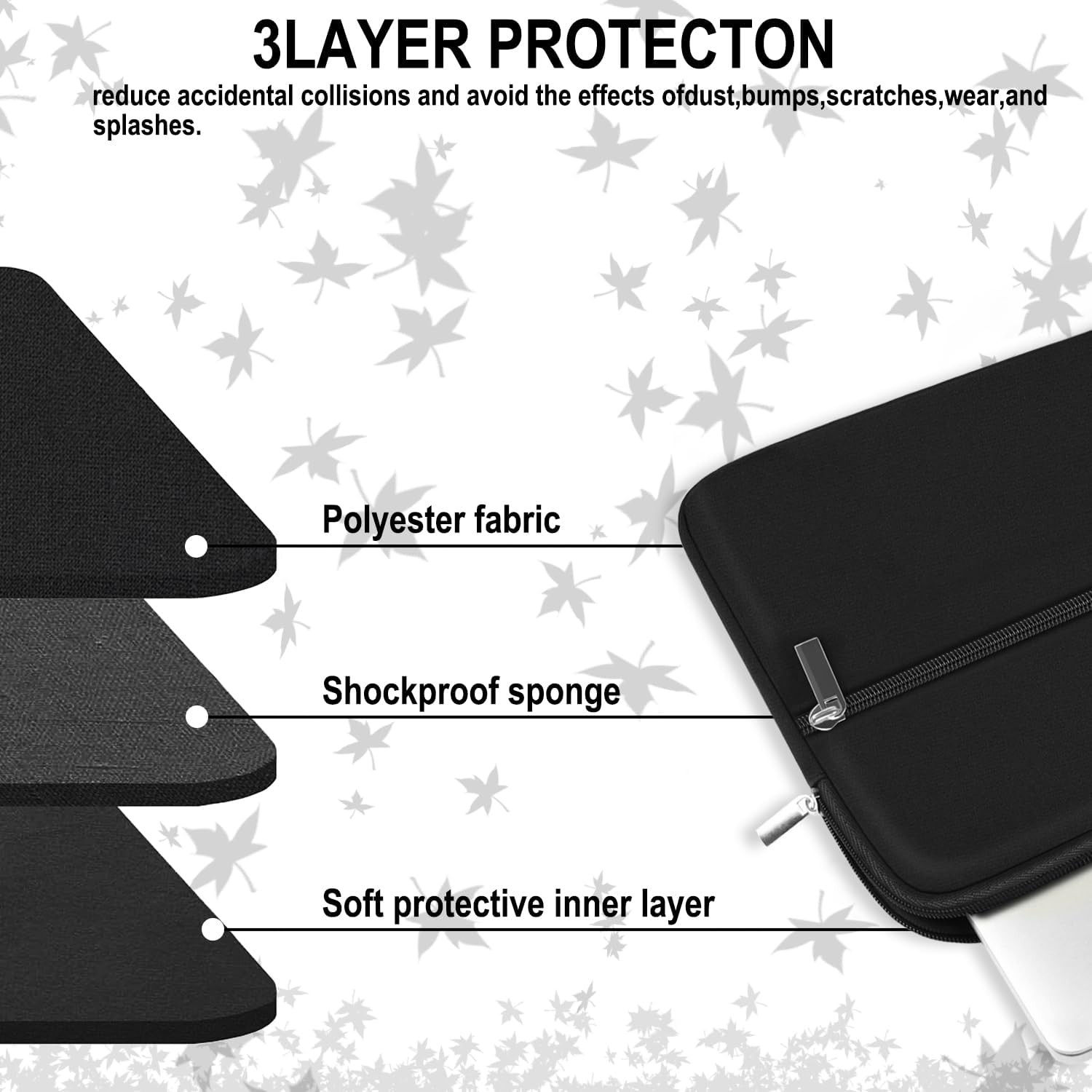 Shockproof Laptop Sleeve for 13-13.3 inch Laptops, Travel Case with Pocket, Blac
