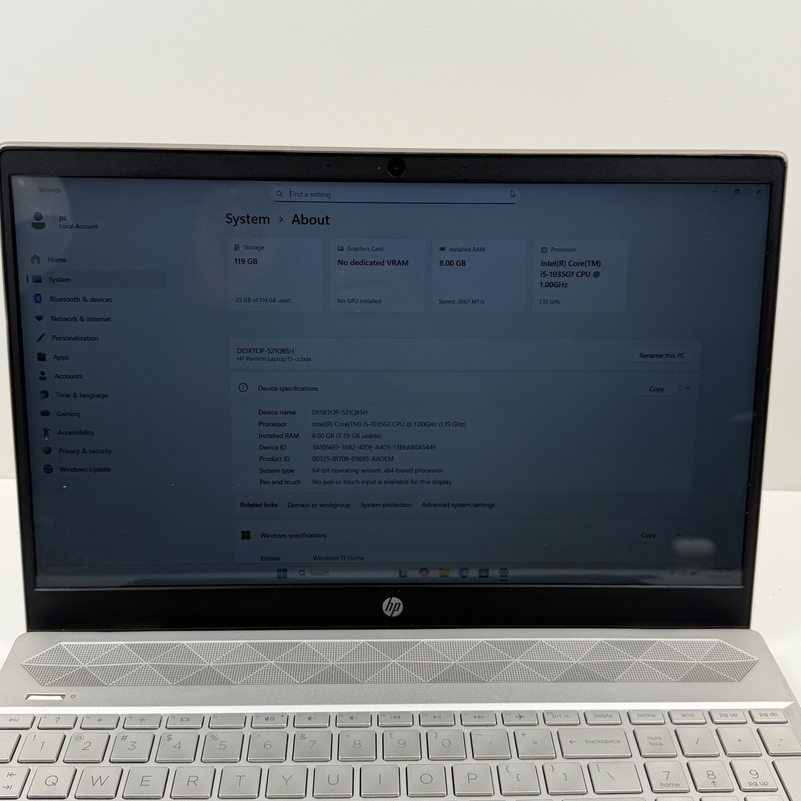 HP Pavilon 15-CS3055WM Intel i5-1035G1 1.0GHz 8GB RAM 128GB SSD Win 11 w/Charger