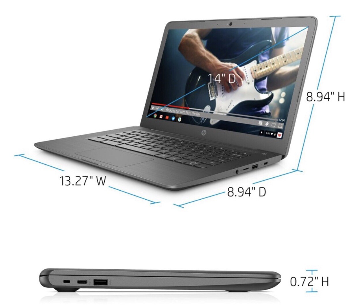 HP 14″ Touch-Screen Chromebook Intel Celeron 4GBMemory 32GB eMMC Flash N3350Gray