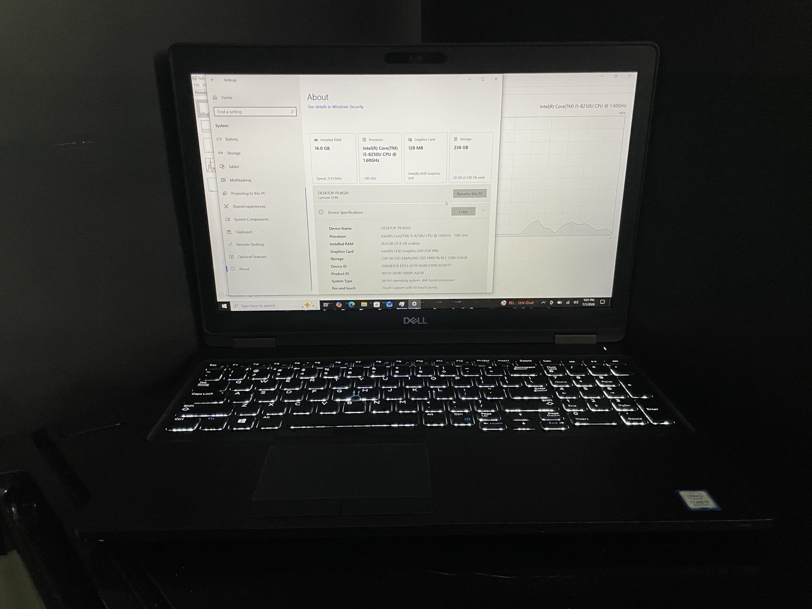 Dell Latitude 5590 2018 – 16GB Intel UHD Graphics 620 – 238GB 8GB – Black – Good