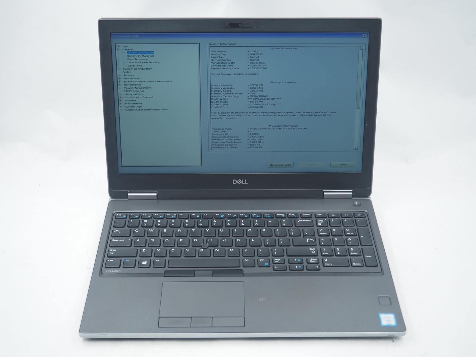 DELL Precision 7540 15.5″ Intel Core i7-9850H 2.6GHz 32GB RAM 512GB NVMe Grade C
