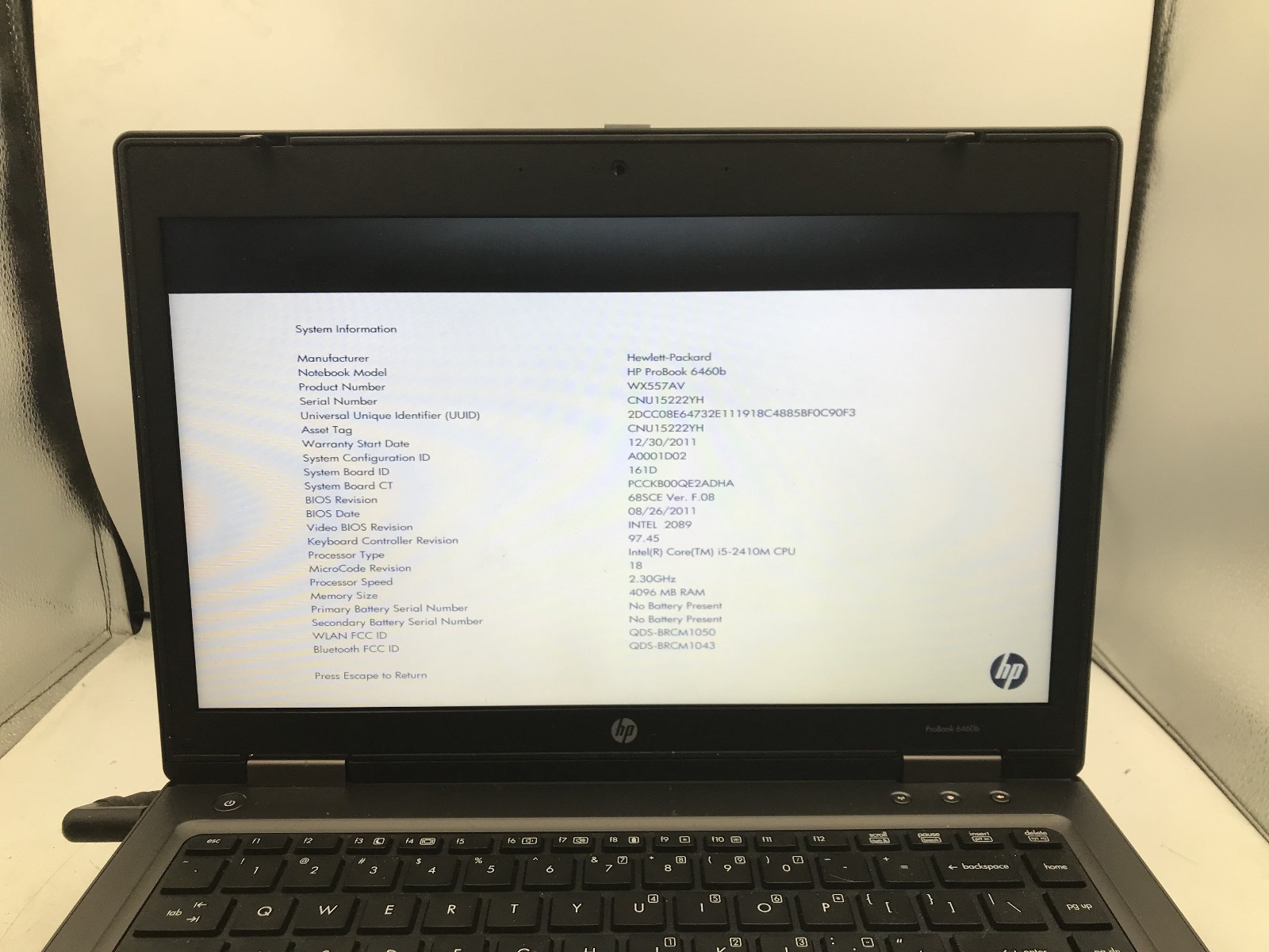 HP PROBOOK 6460B – LOT OF 2 – BIOS LOCKED – INTEL I5 2410M – NO RAM – READ – BB!