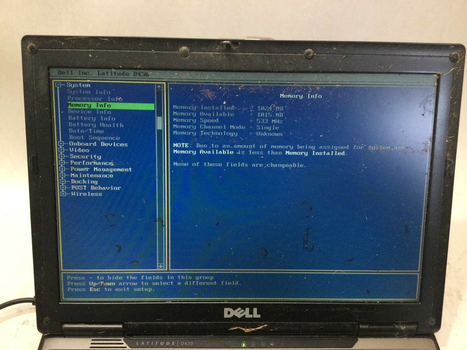 DELL LATITUDE D430 – INTEL CORE 2 DUO – 1GB RAM – BOOTS TO BIOS – READ DESC – BB