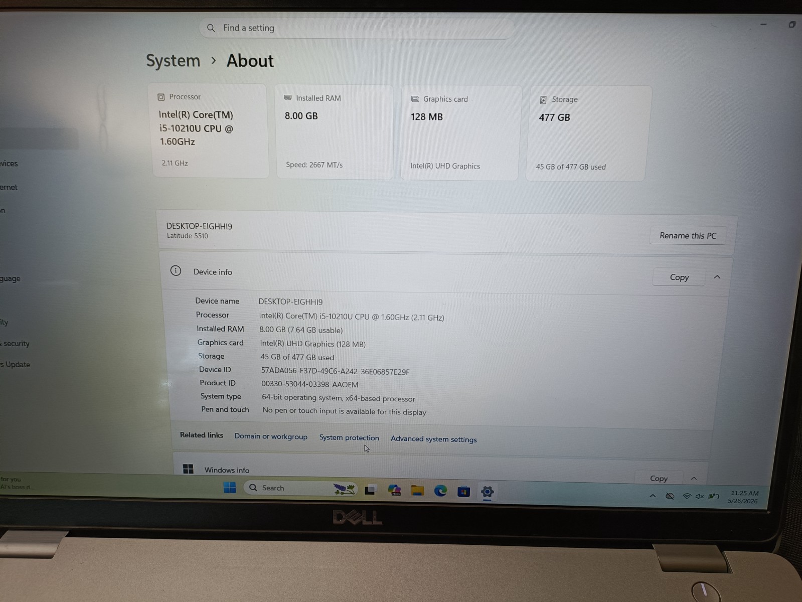 Dell Latitude 5510 sku 6695 15.6″ i5-10210U 8GB RAM Win11 NO SSD or A/C Tested!