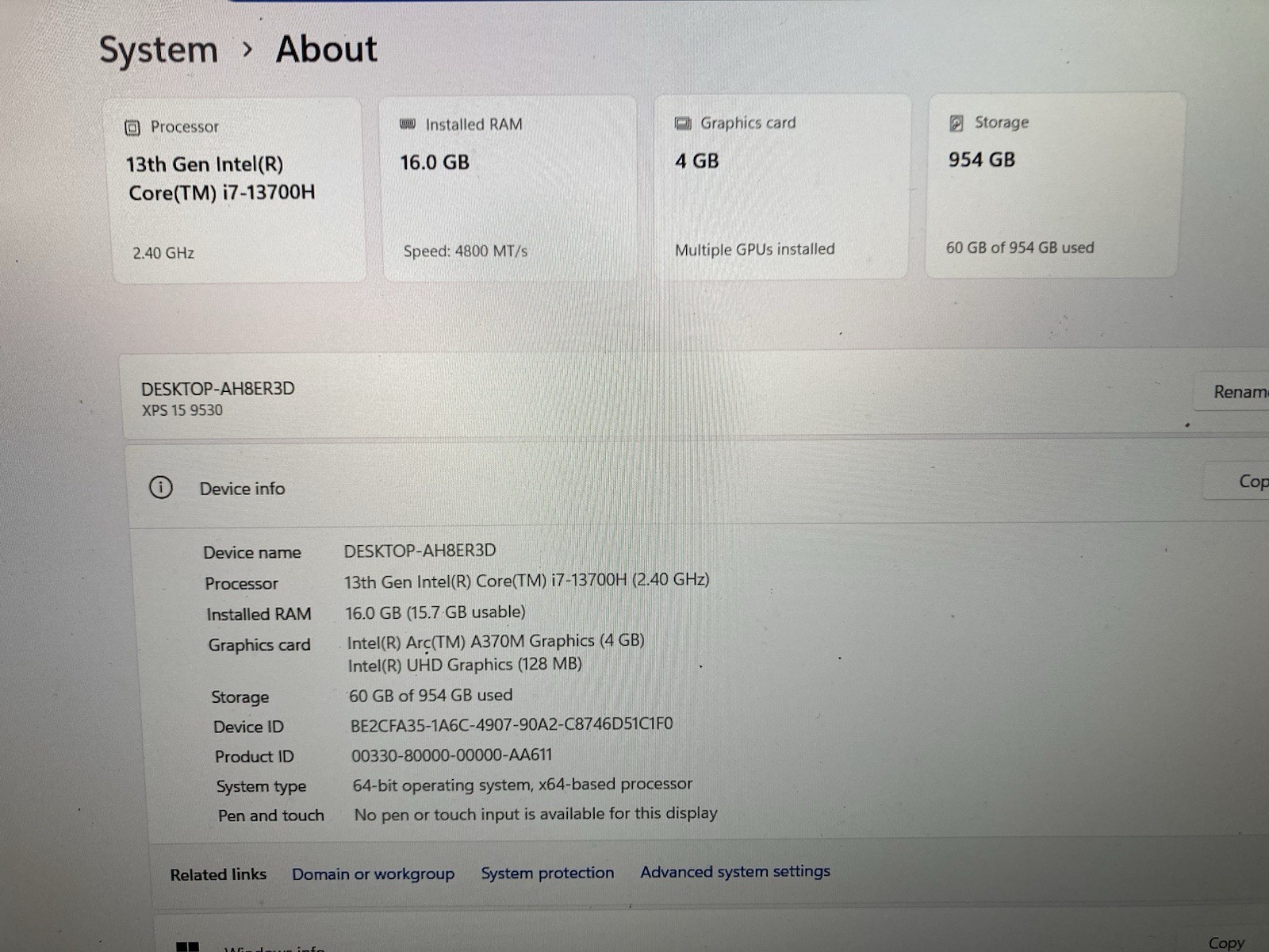 Dell XPS 15 9530 i7-13700H | 16GB | 1TB SSD | Intel Arc A370M-BAD TRACKPAD- READ
