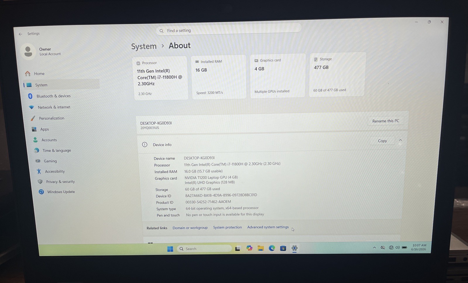 Lenovo ThinkPad P15 Gen 2 15″ i7-11800H@2.3GHz, 16GB RAM, 512GB M2, W11P *READ