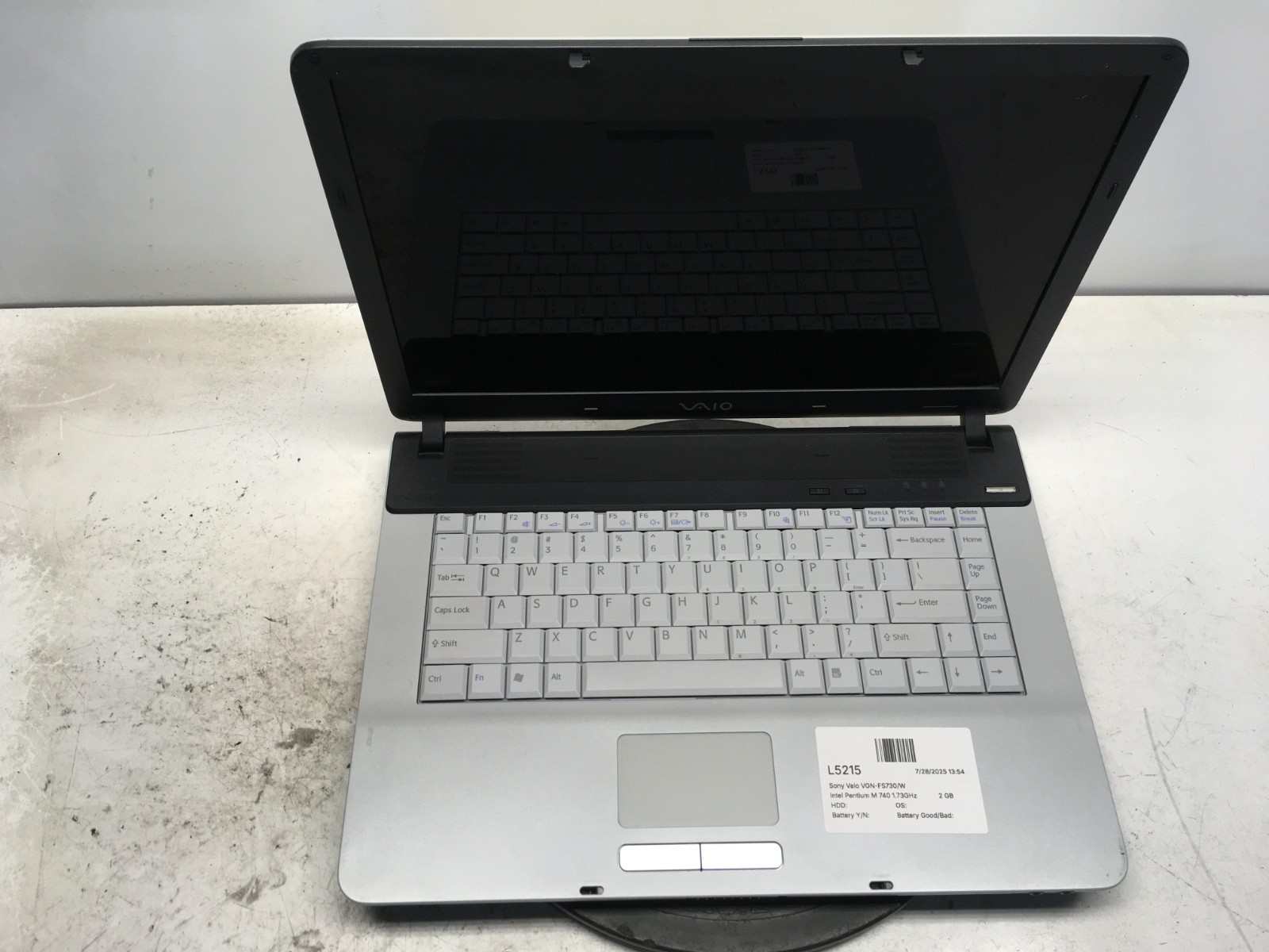 Sony Vaio VGN-FS730/W Intel Pentium M 740 1.73GHz 2 GB NO HDD