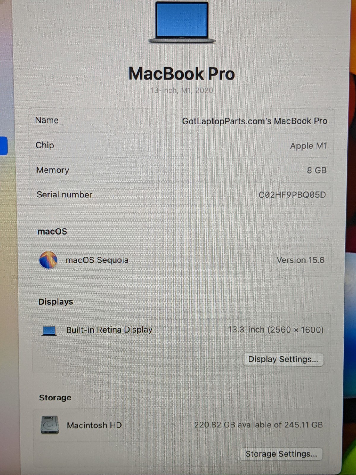 Apple MacBook Pro A2338 (2020) 13.3″ M1 8CPU/8GPU 3.2GHz 8GB 256GB SSD MYDA2LL/A