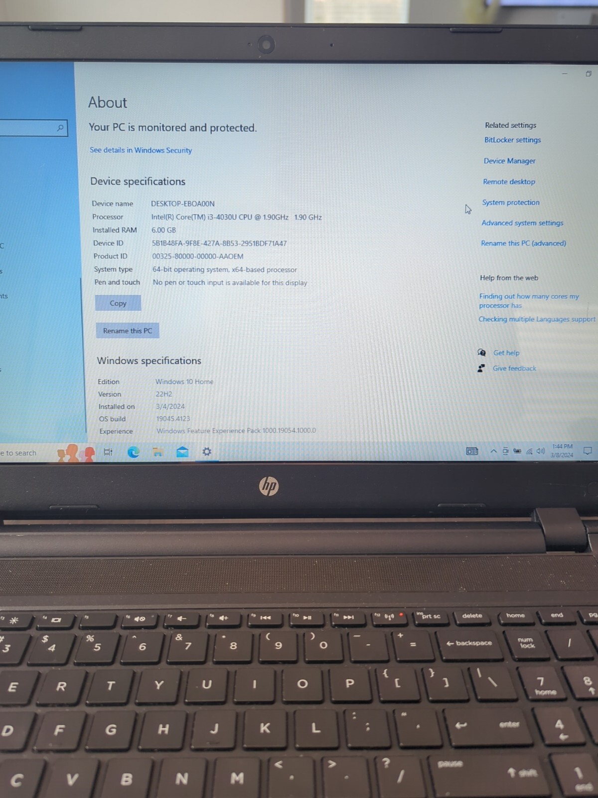 HP Notebook 15, 15.6in Screen, Grey, Factory Default
