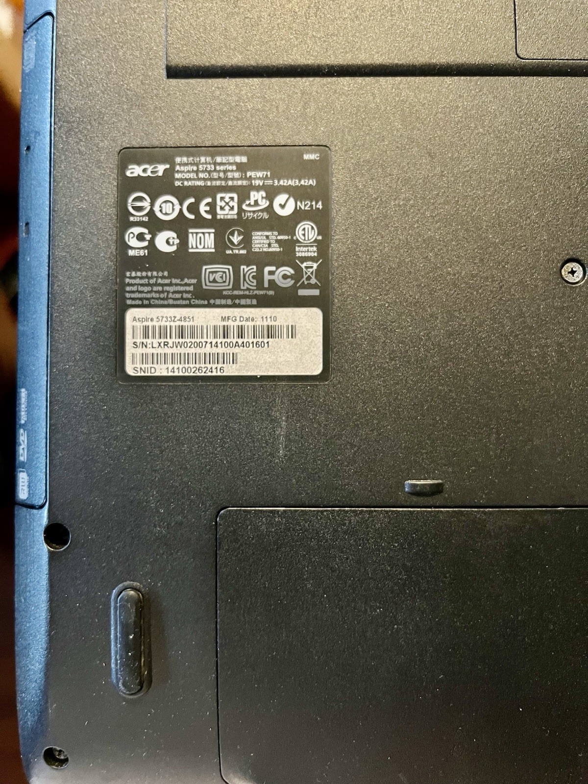 Acer Aspire 5733Z-4851 Laptop (For Parts/Repair)
