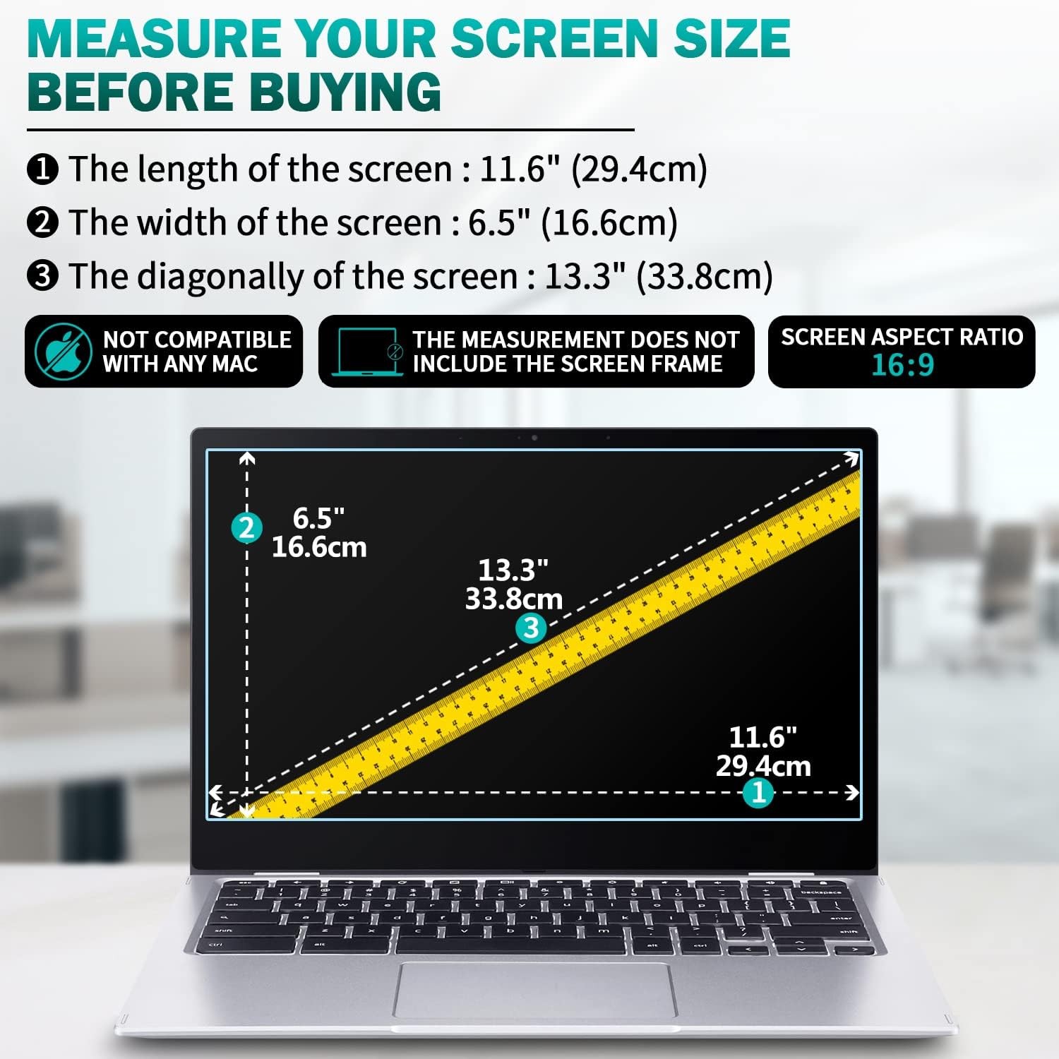 2-Pack 13.3 inch 16:9 Anti Blue Light Laptop Screen Protector, Anti Glare & Anti