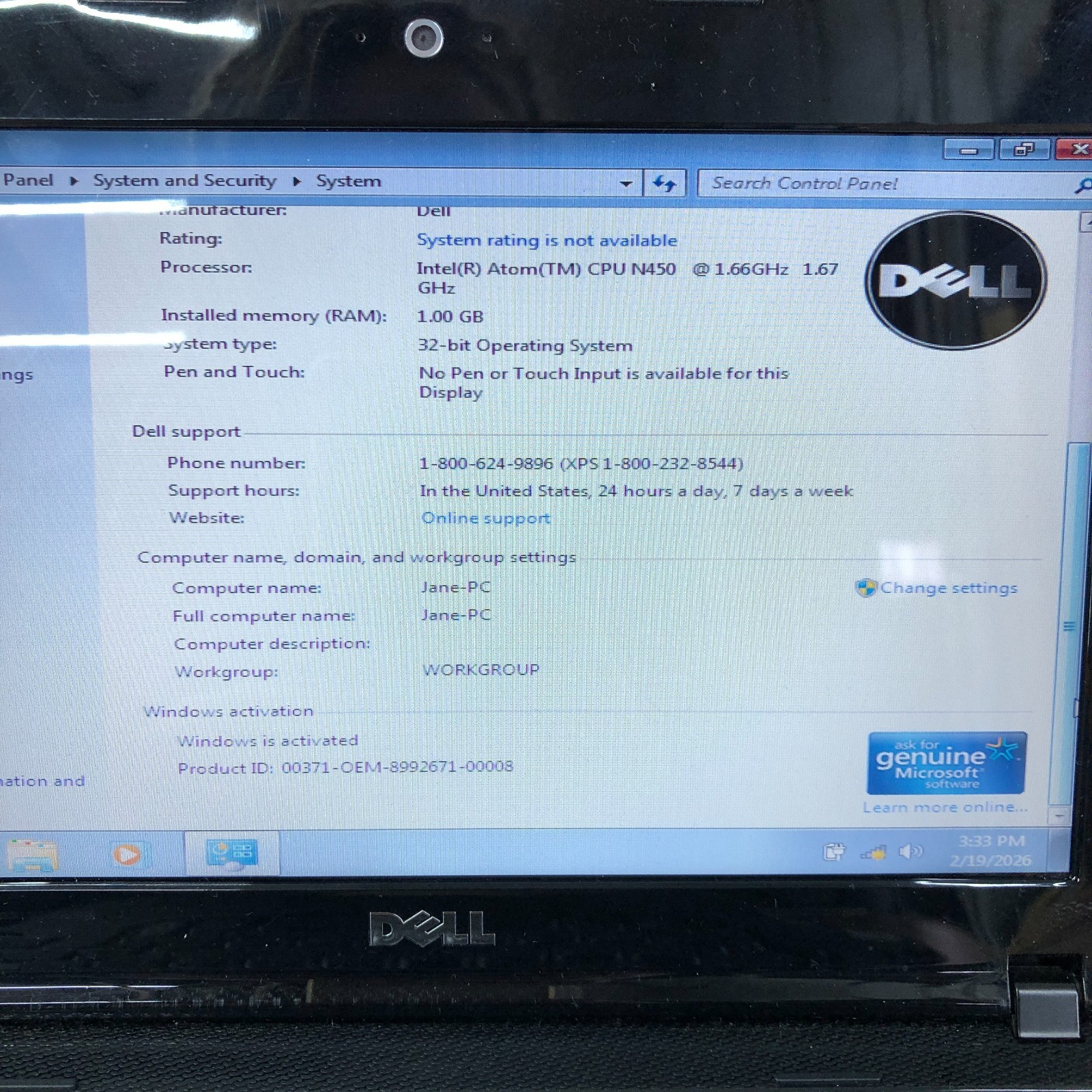 Dell Inspiron Mini Retro Gaming Laptop Intel Atom 1.66GHz 1GB RAM Windows 7 Pro