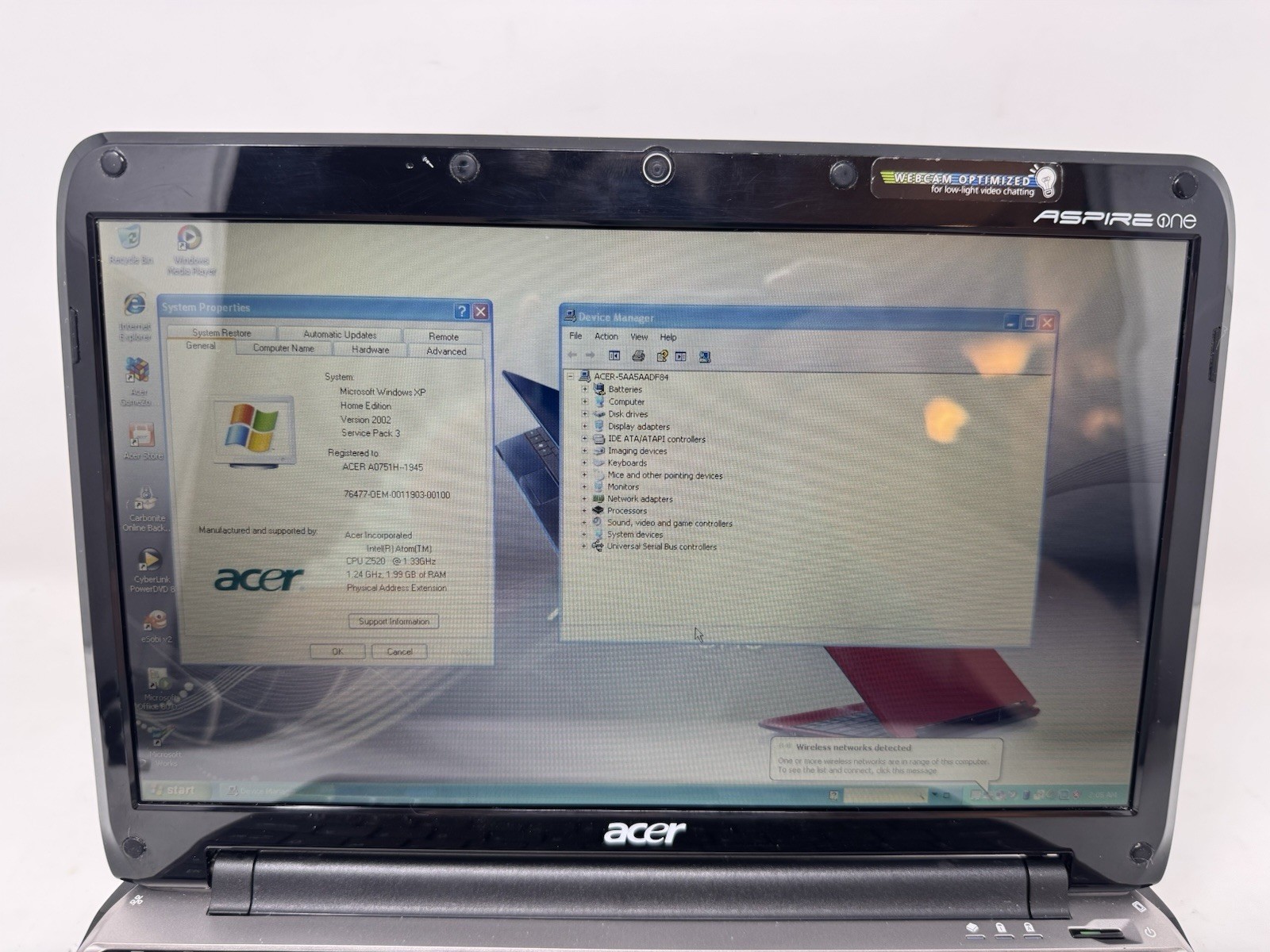 Acer Aspire One Laptop Netbook Computer Black Model ZA3 Windows XP + Charger