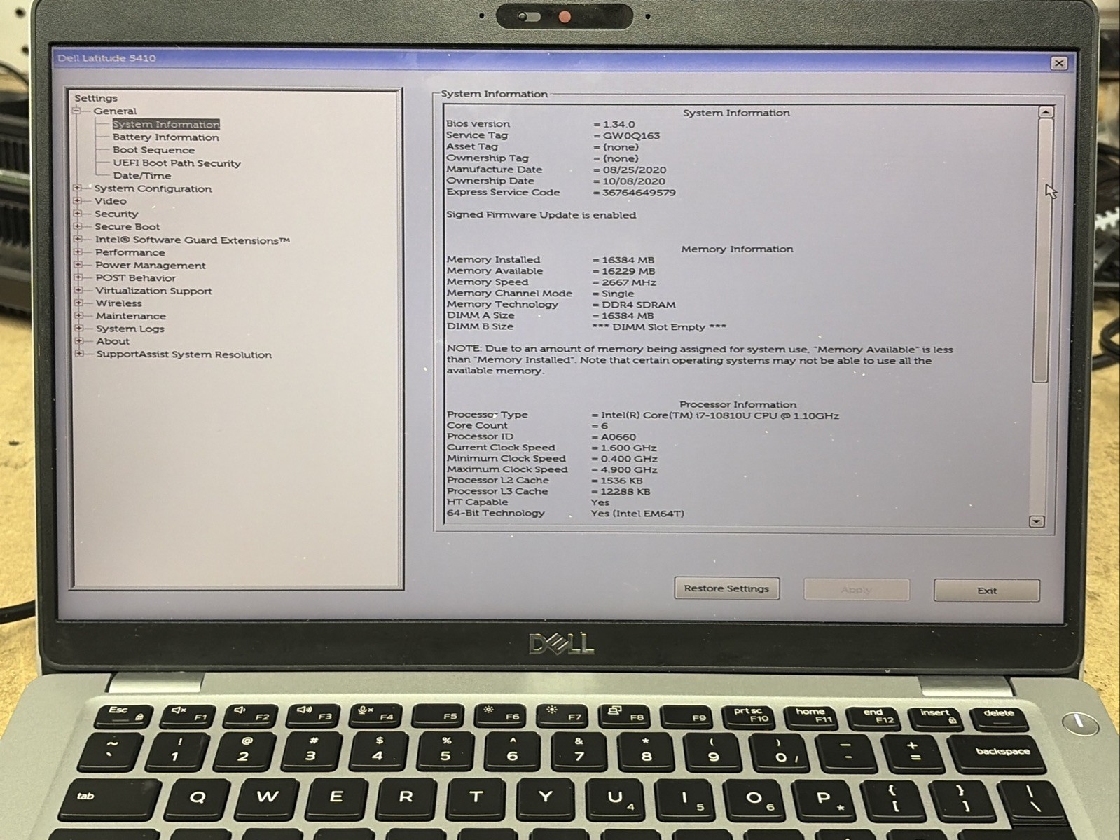 Dell Latitude 5410 14″ FHD i7-10810u 16GB RAM No OS/SSD