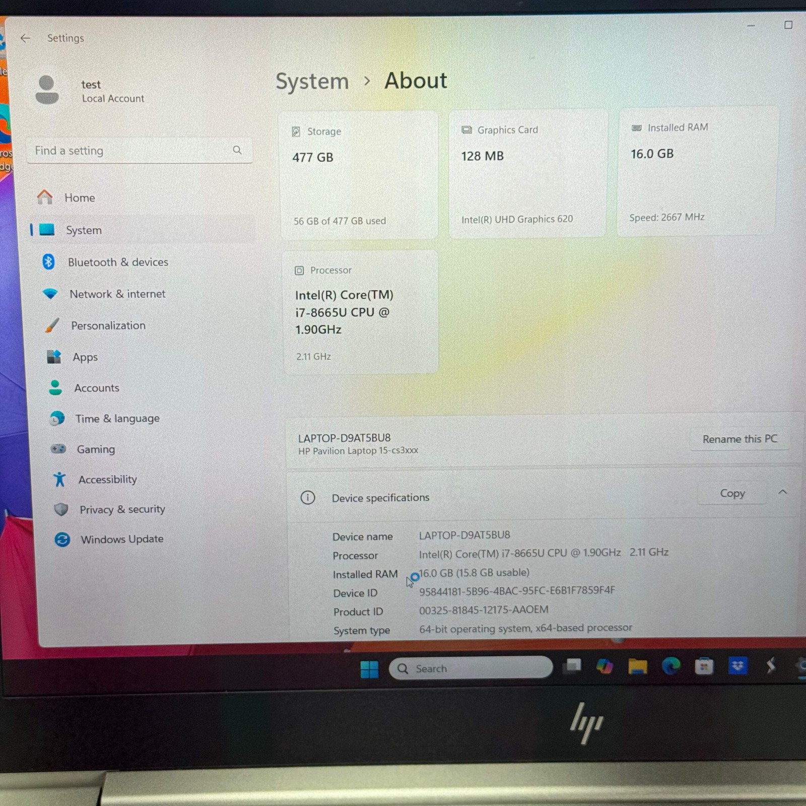 HP EliteBook 850 G6 15-inch i5 vPro 8th Gen 8GB Silver