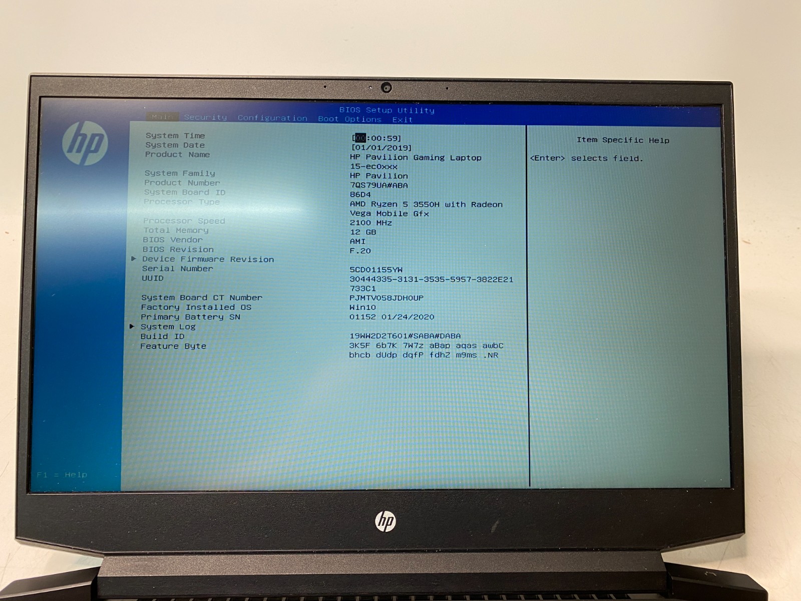 HP Pavilion Gaming 15-ec0xxx Ryzen 5 3550H 12GB GTX 1050 No SSD – Bad Batt PARTS