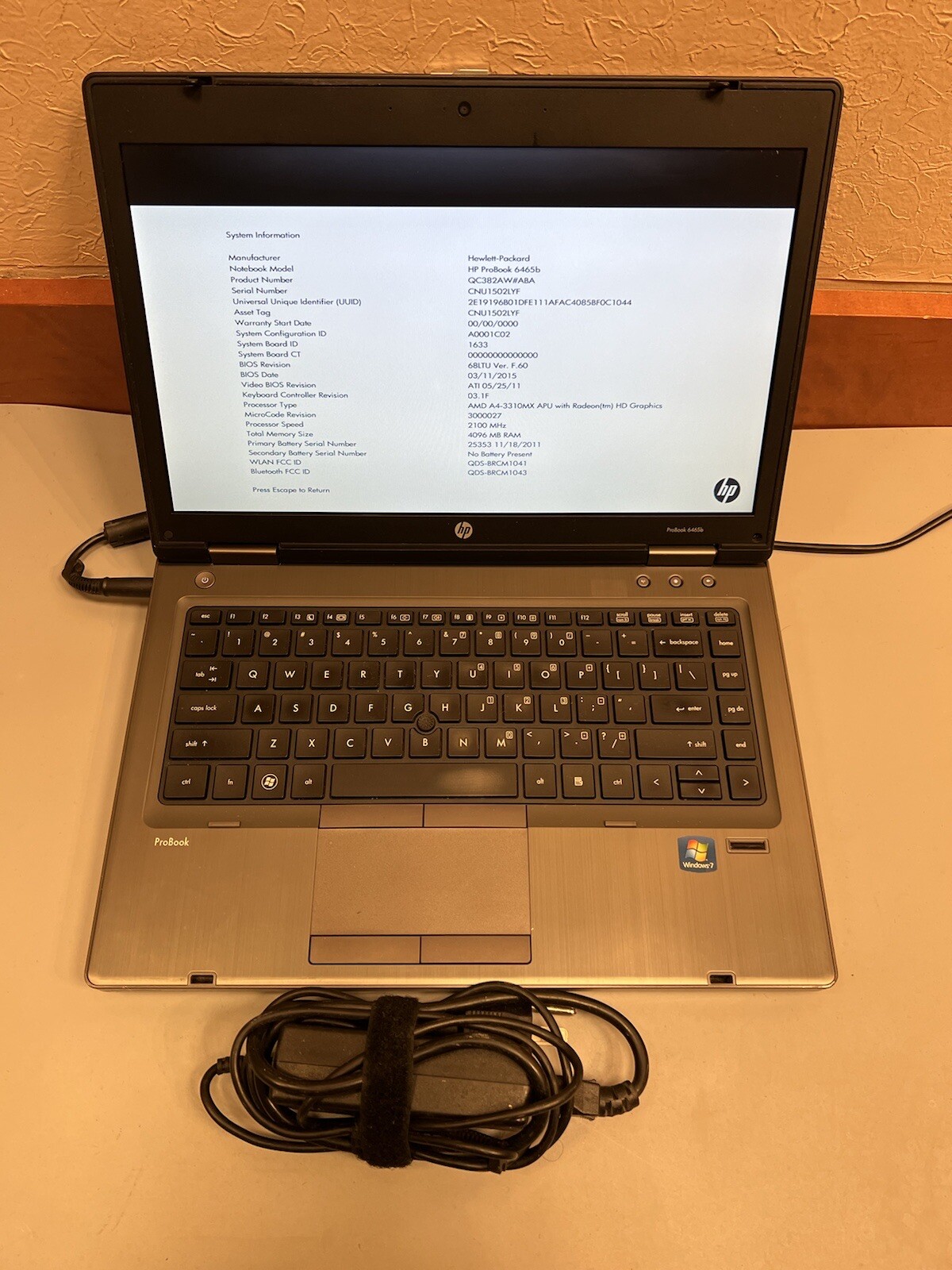 HP Probook 6465b Core AMD A4-3310MX with Radeon 4GB RAM 250GB WEBCAM BLUETOOTH