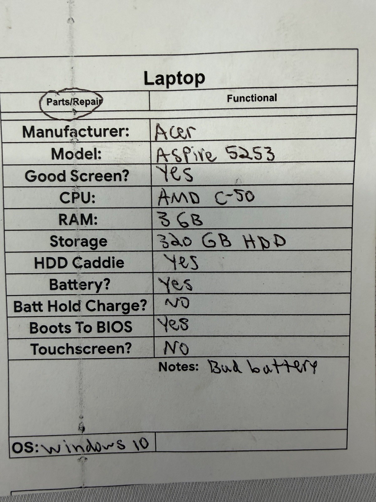 Acer Aspire 5253 Laptop – Good Screen – AMD C-50 – Read Des