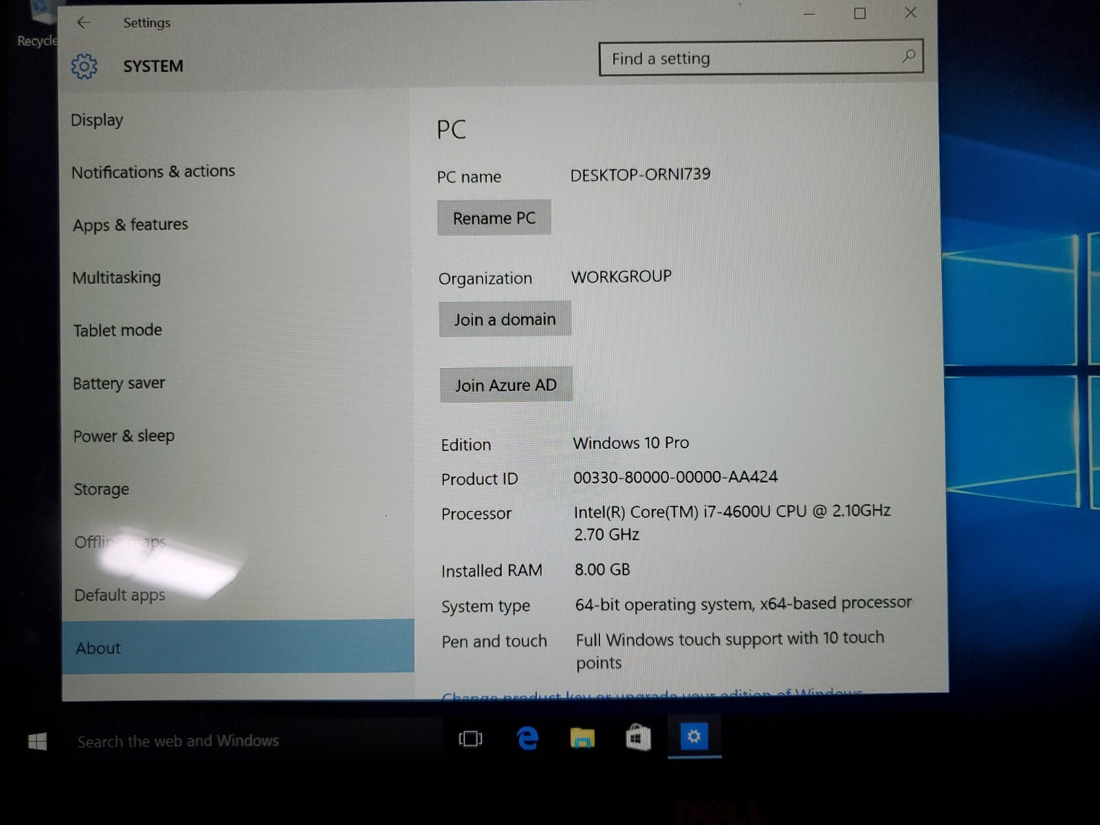 Dell E7440 Intel Core i7-4600u 2.1GHz, 2.7GHz 8GB RAM 256GB Touchscreen
