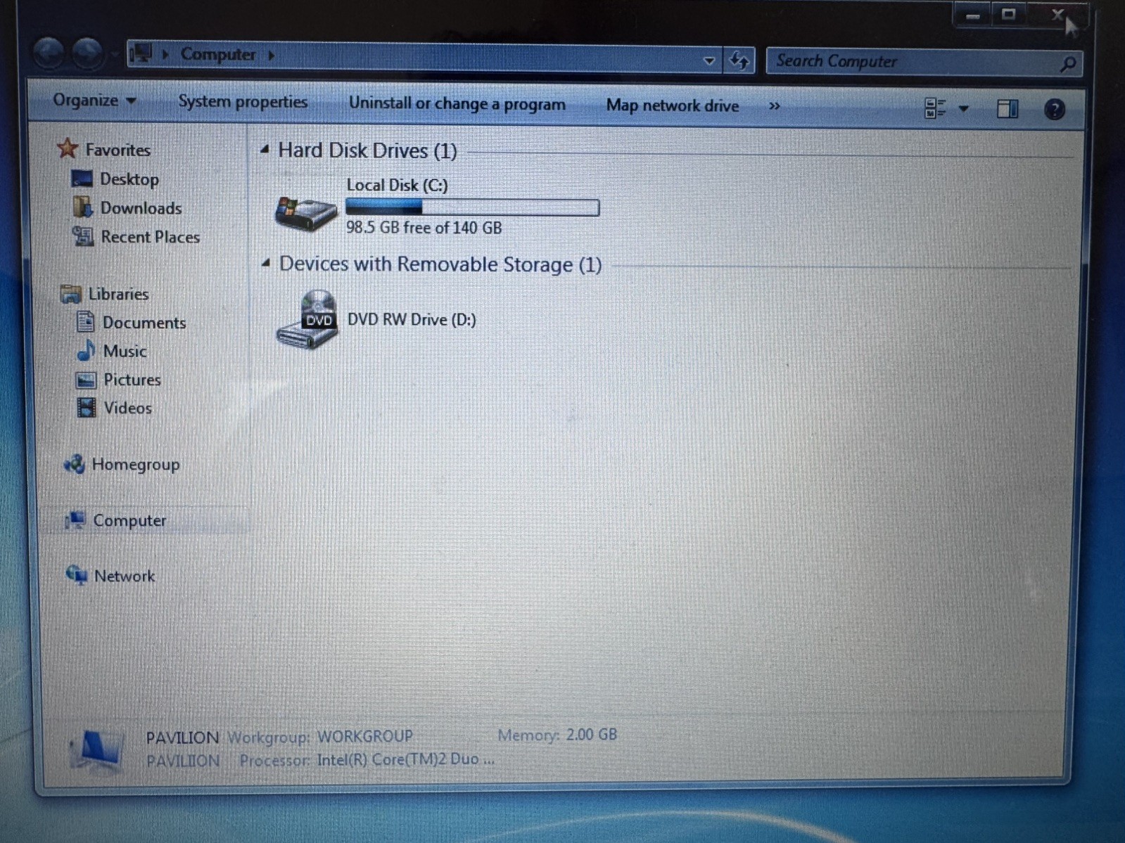 HP Pavilion dv2000 Genuine Intel core 2 Duo 2.00GHz 2GB RAM 140GB HDD Win7 DVDRW