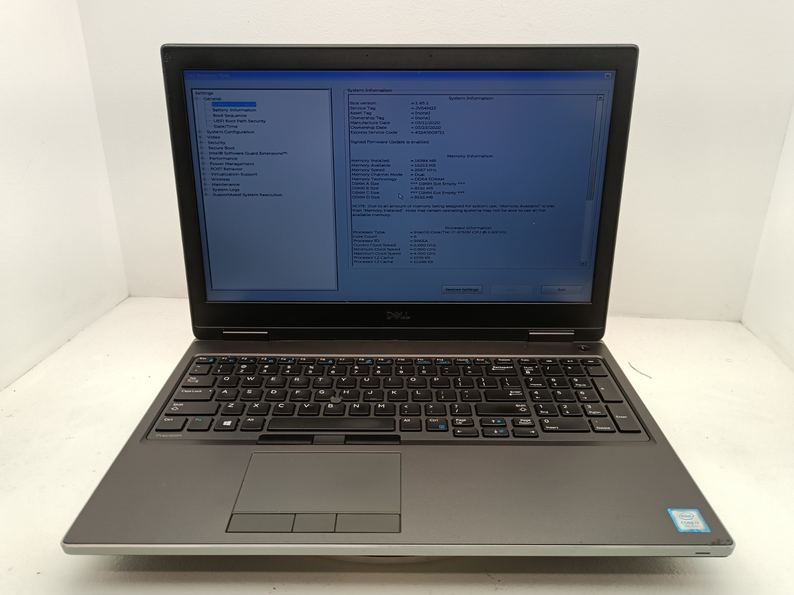Dell Precision 7540 Intel i7 2.60GHz 16GB Ram RADEON Pro WX 3200 *READ* #91