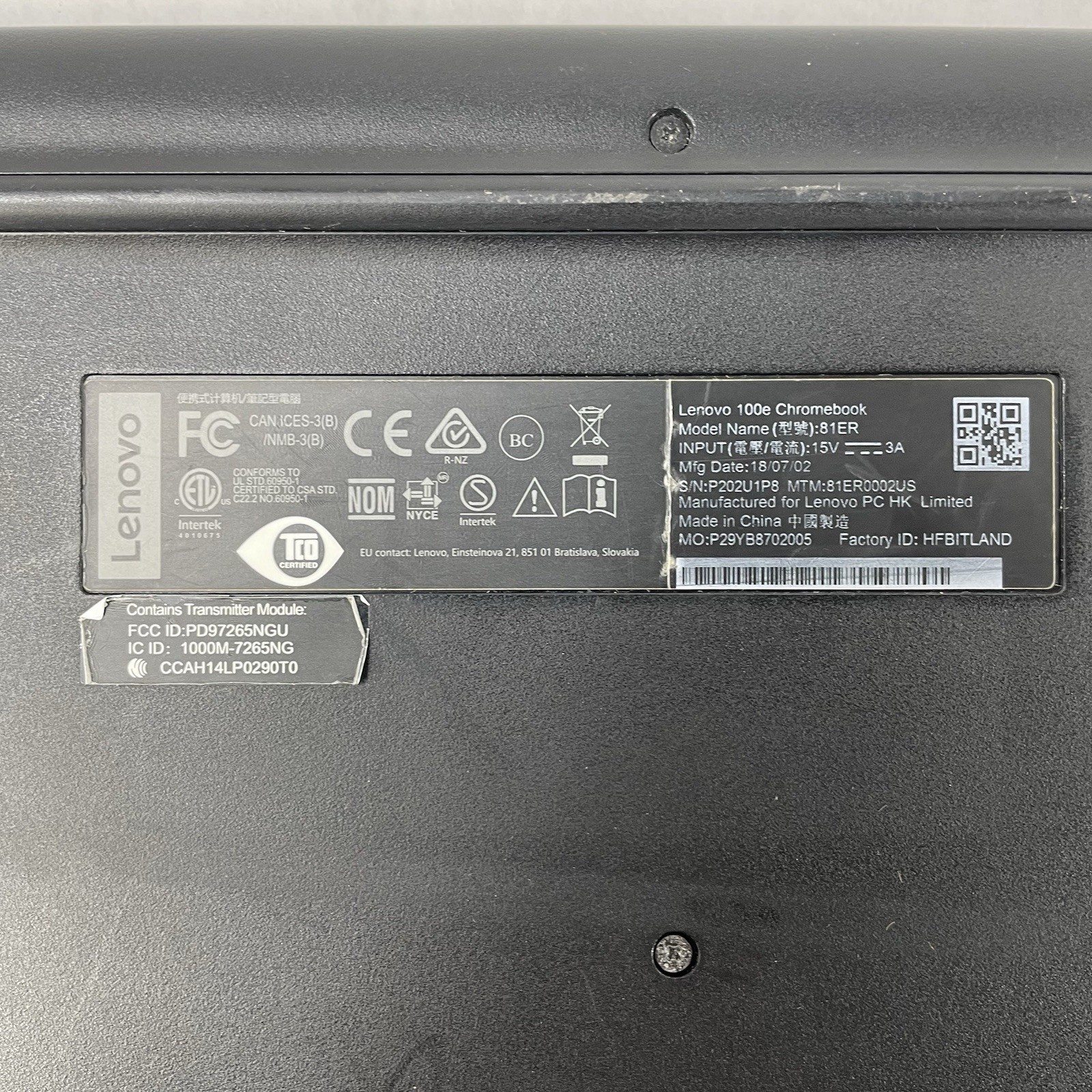 Lenovo 100e ChromeBook 81ER 11.5″ Celeron N3350 1.10 GHz 4GB RAM 16GB SSD – READ
