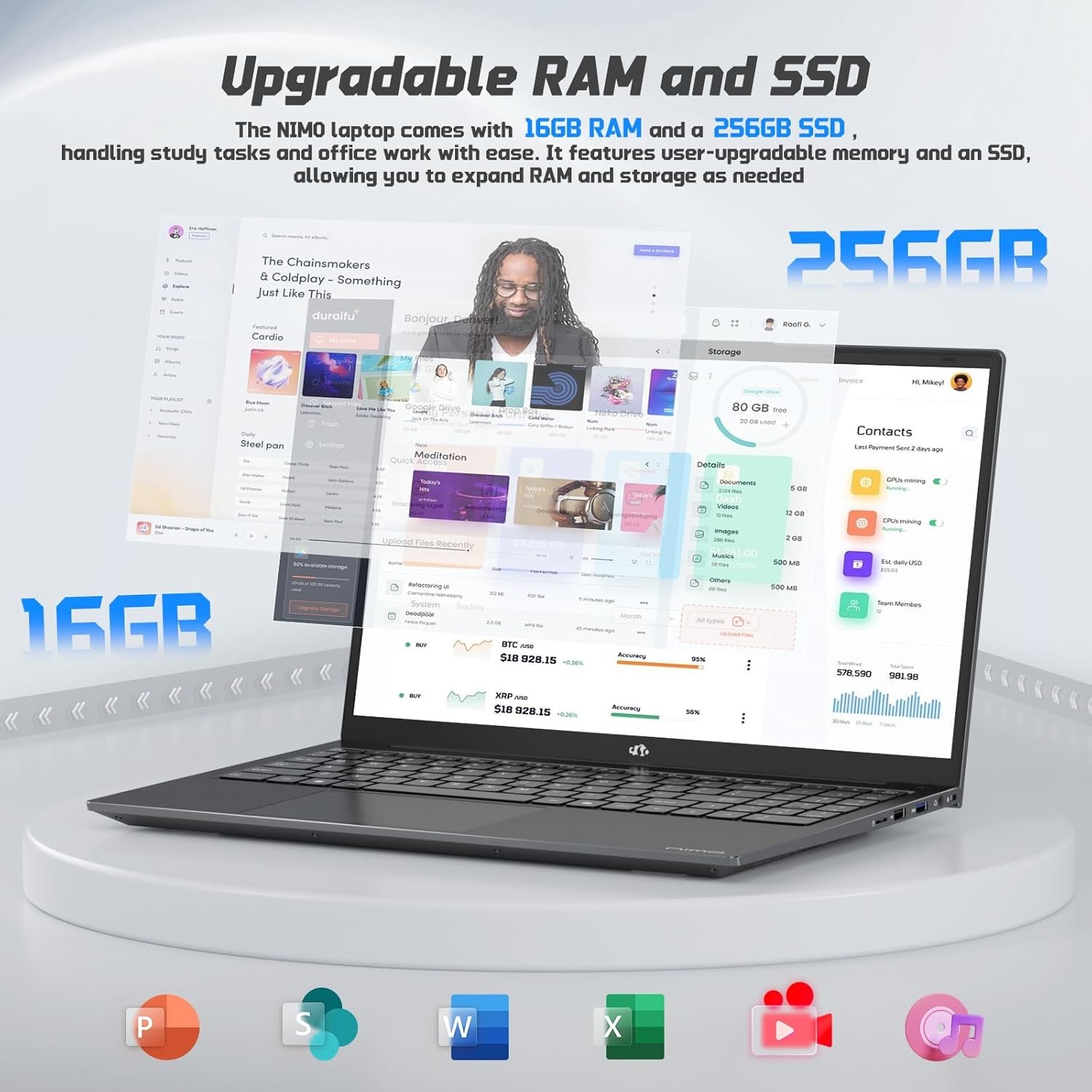 NIMO 15.6″ FHD Laptop, 4 Cores Intel Twin Lake up to 3.6GHz 16GB RAM 256GB SSD